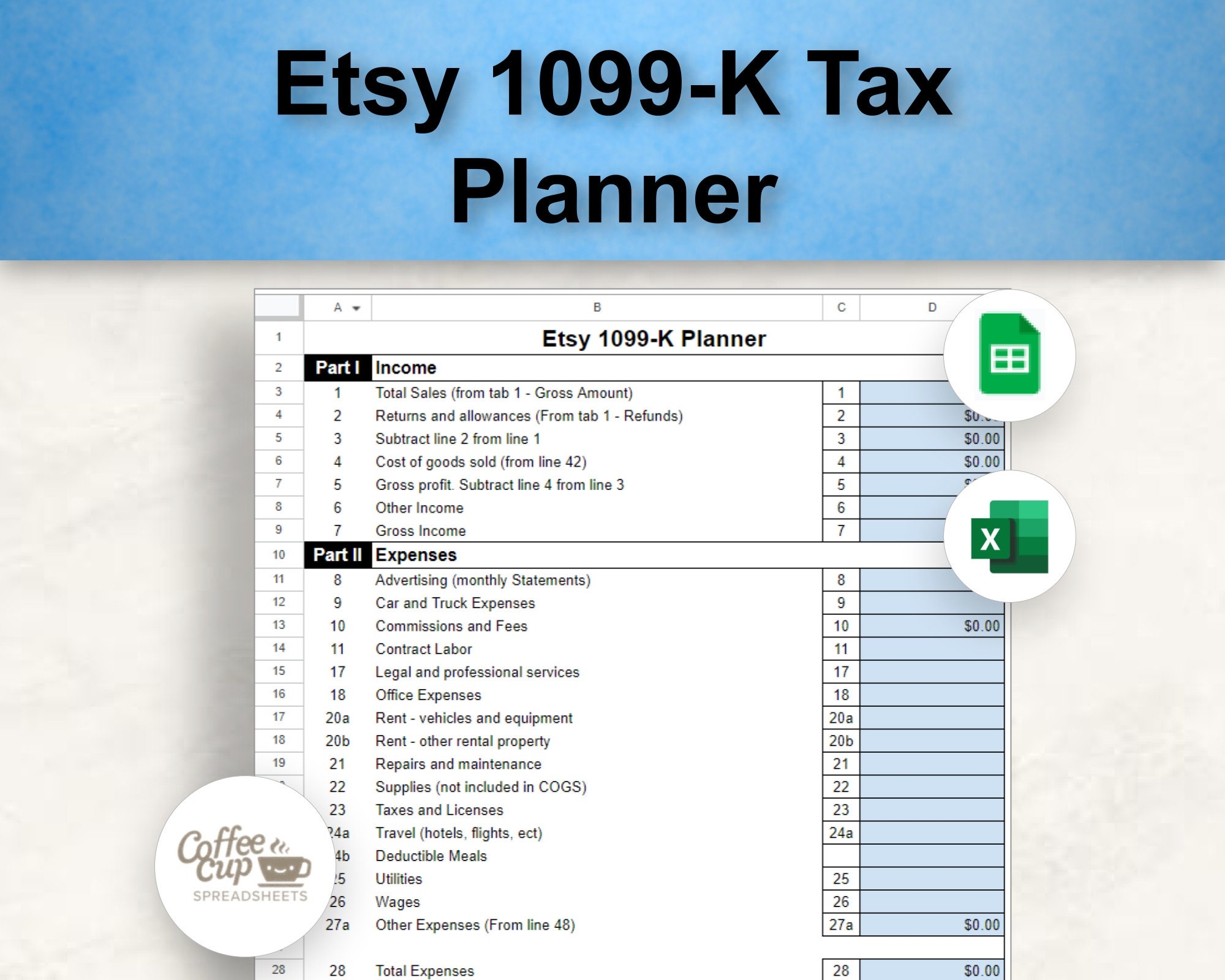 1099 Excel Etsy