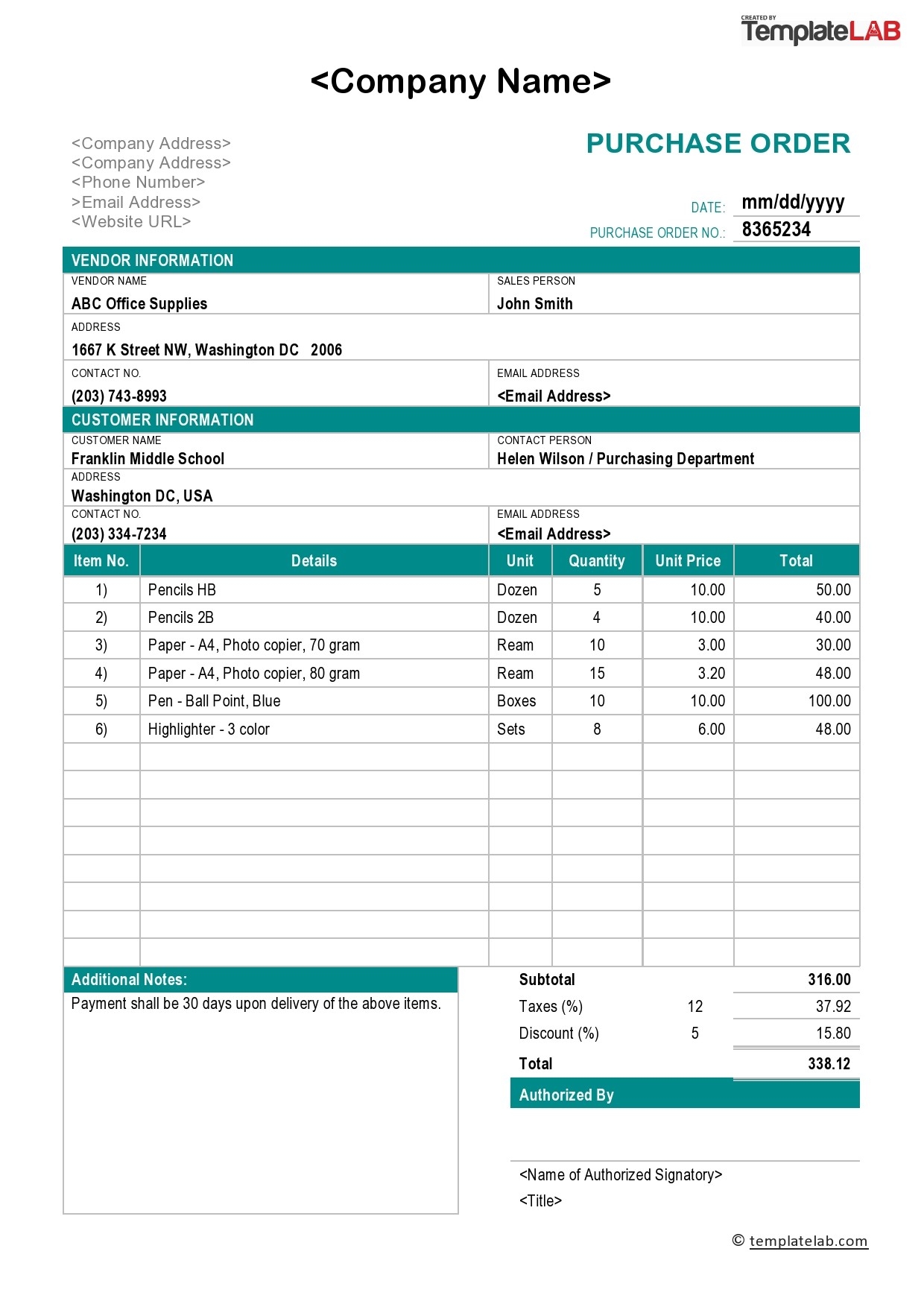 Order Form Template Excel Free
