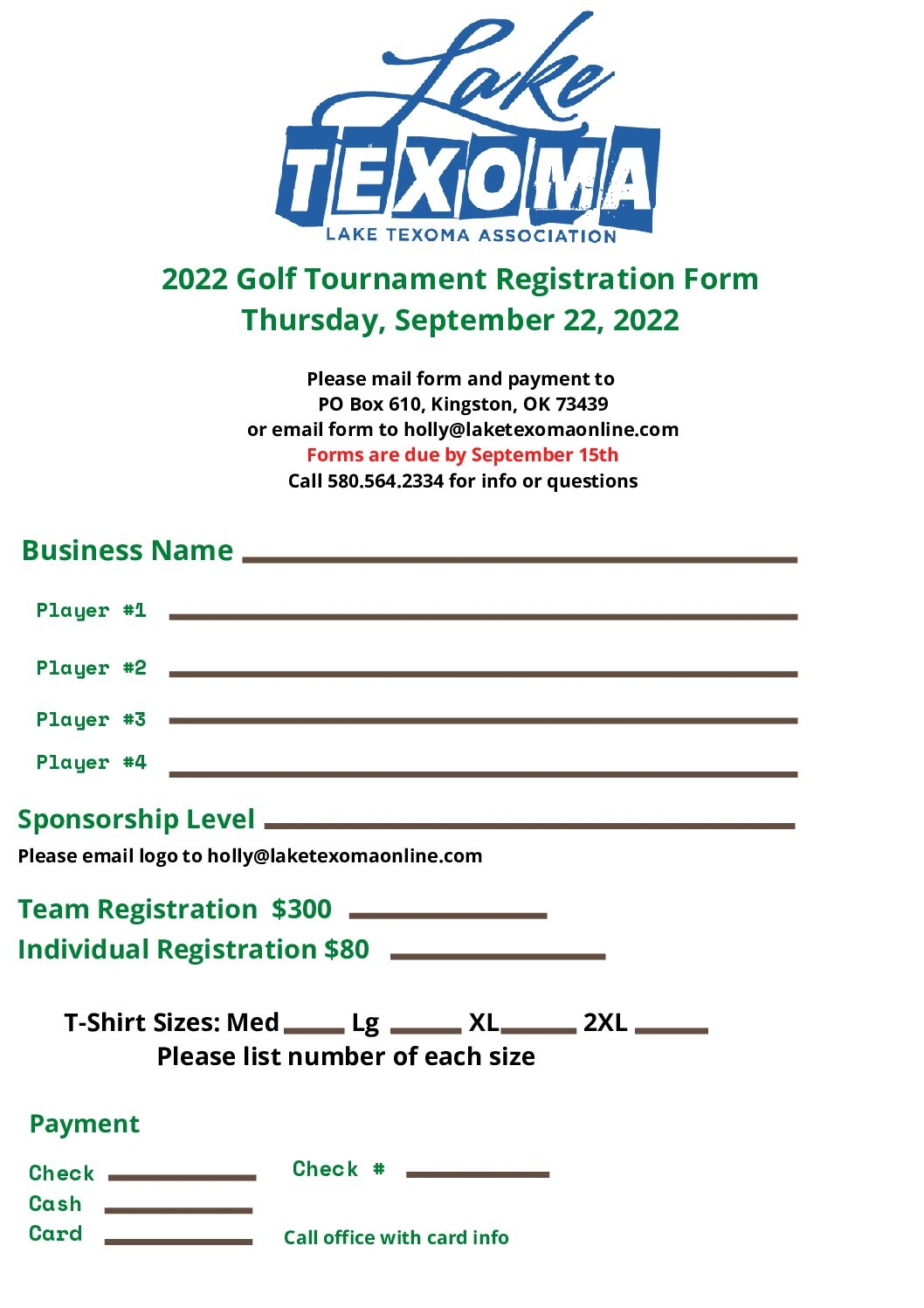 2022 LTA Golf Tournament Registration Form Lake Texoma AssociationLake Texoma Association
