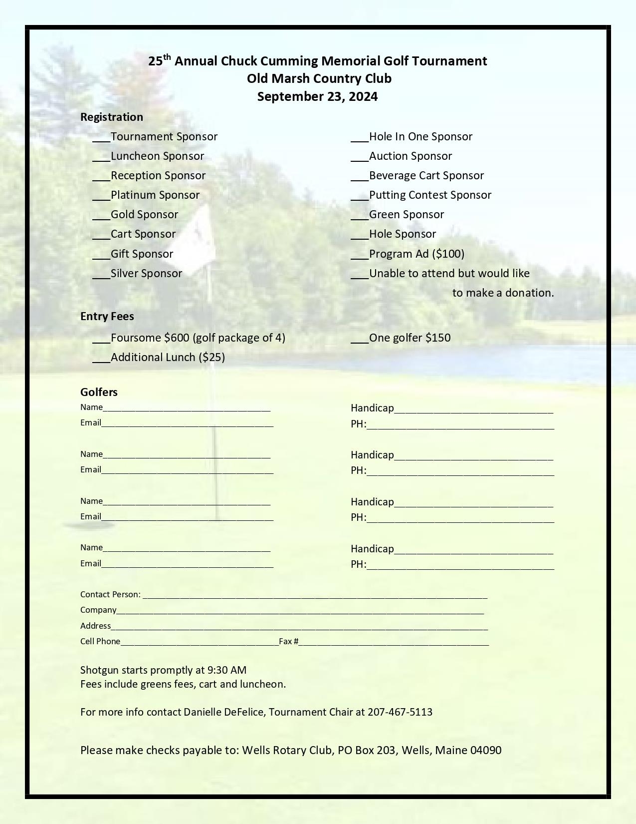 2024 Golf Registration Form Rotary Club Of Wells Maine