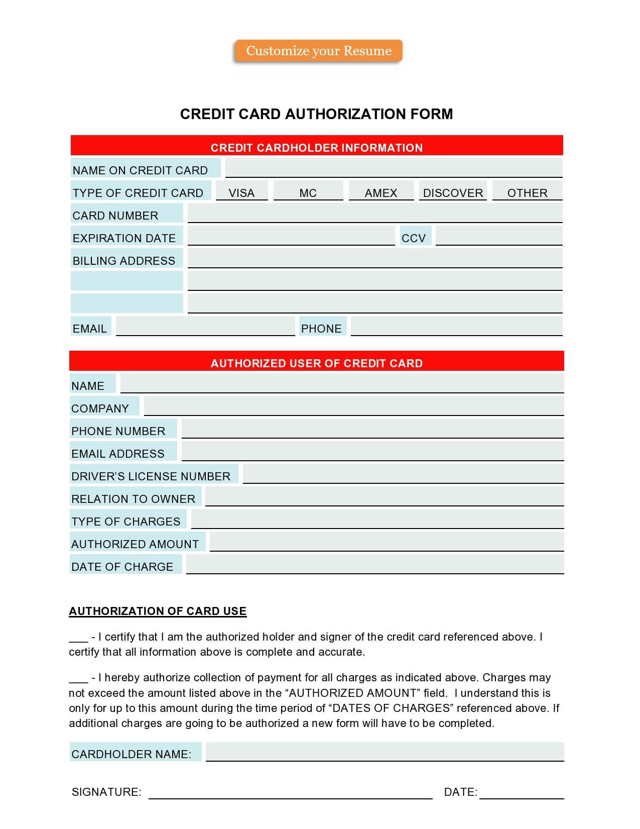 28 Best Credit Card Authorization Form Templates