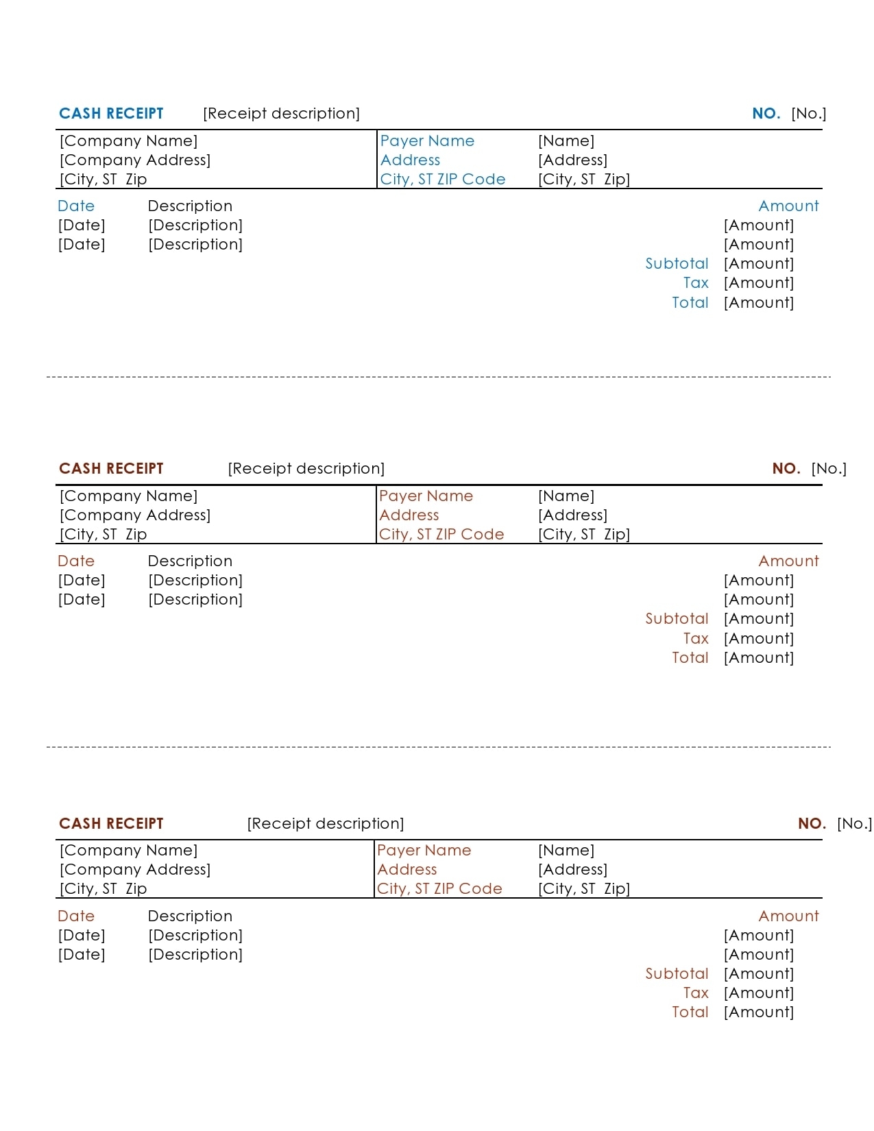 Cash Receipt Form Template