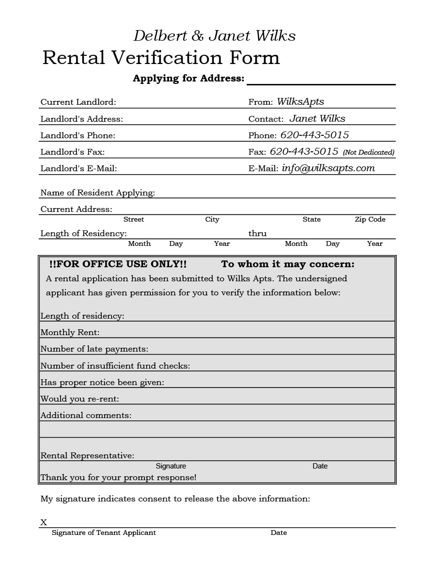Rental Verification Form Template