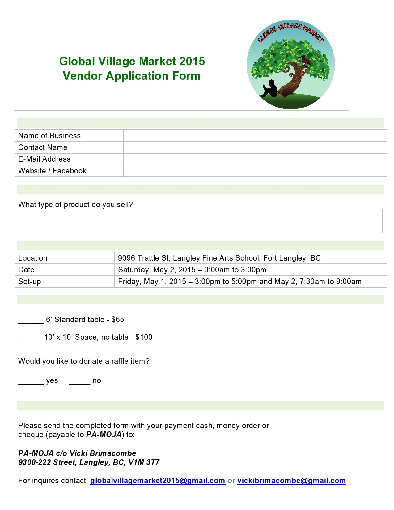 Vendor Application Form Template