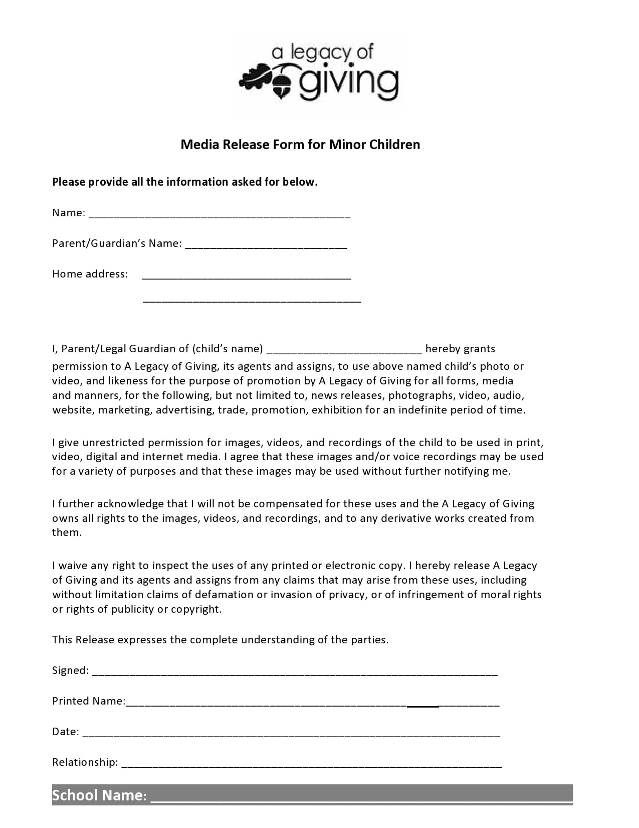 30 Standard Media Release Forms Photo Social Website 