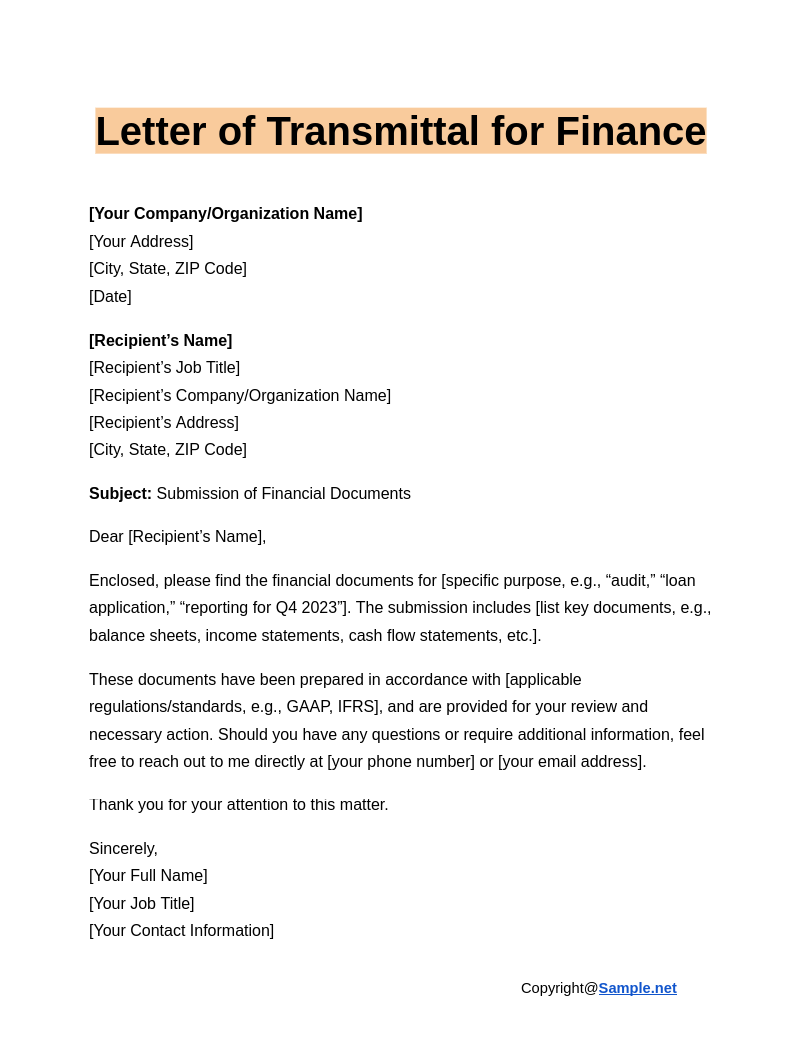 Transmittal Form Template Word
