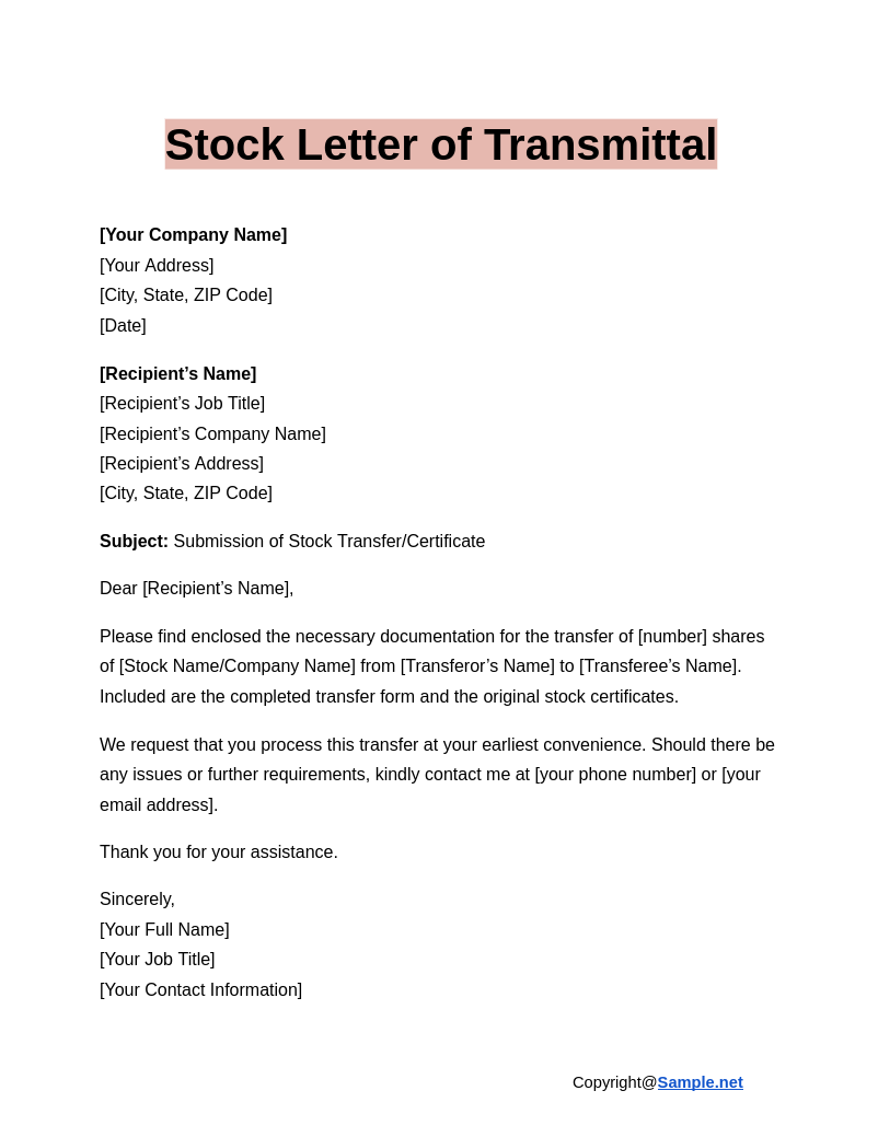32 FREE Letter Of Transmittal Samples To Download