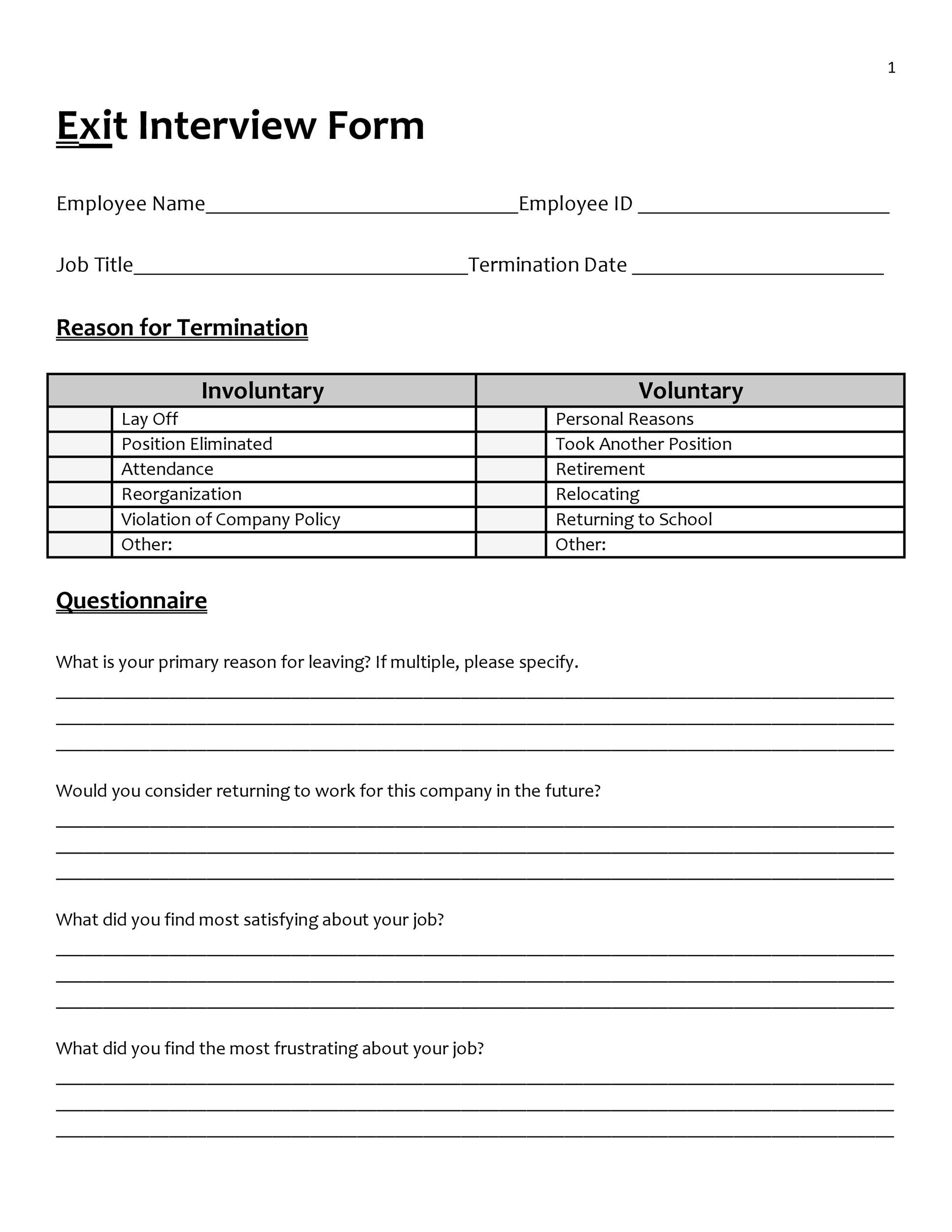 40 Best Exit Interview Templates Forms TemplateLab