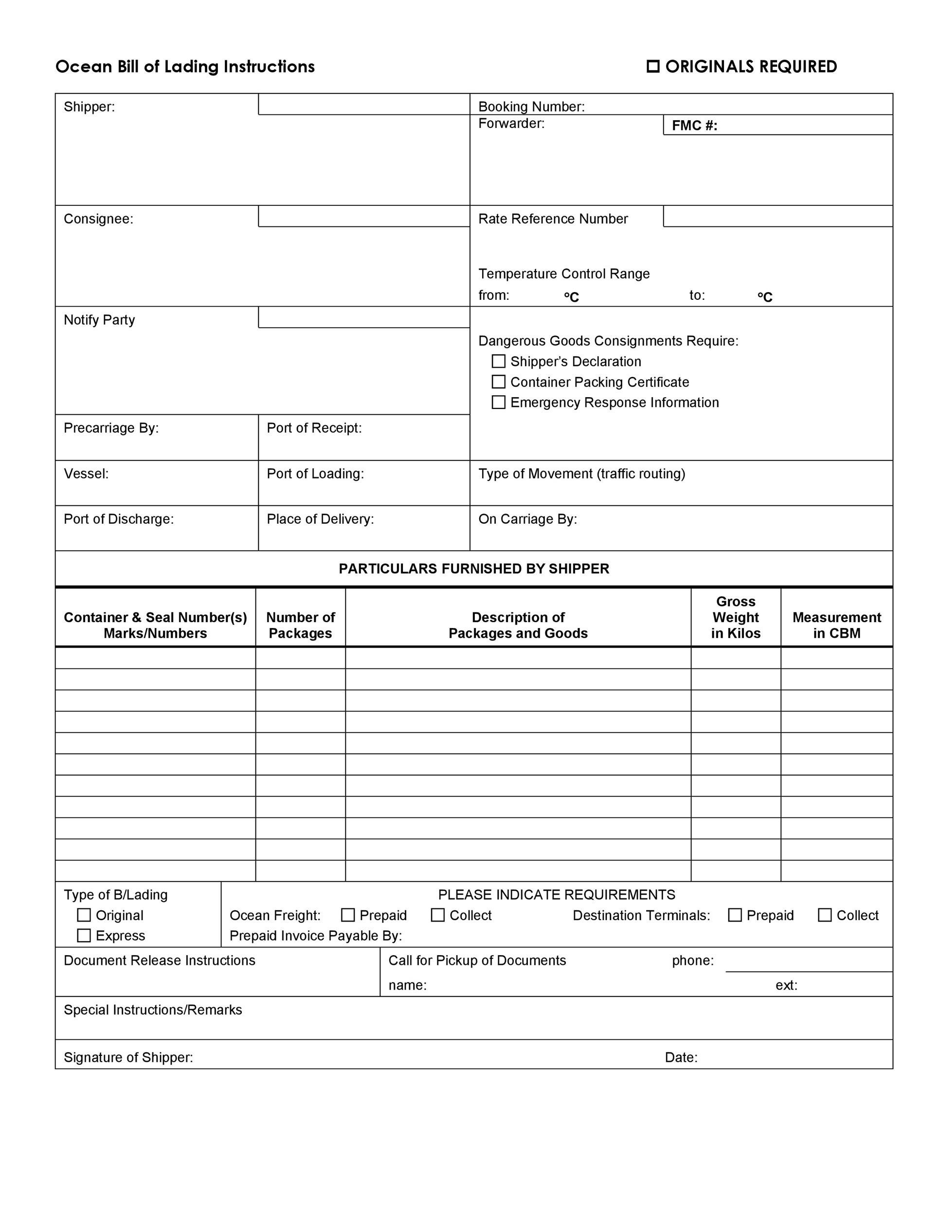 Printable Template Bill Of Lading Form