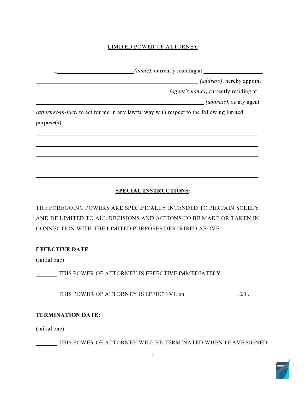 40 Free Limited Power Of Attorney Forms Special PoA 
