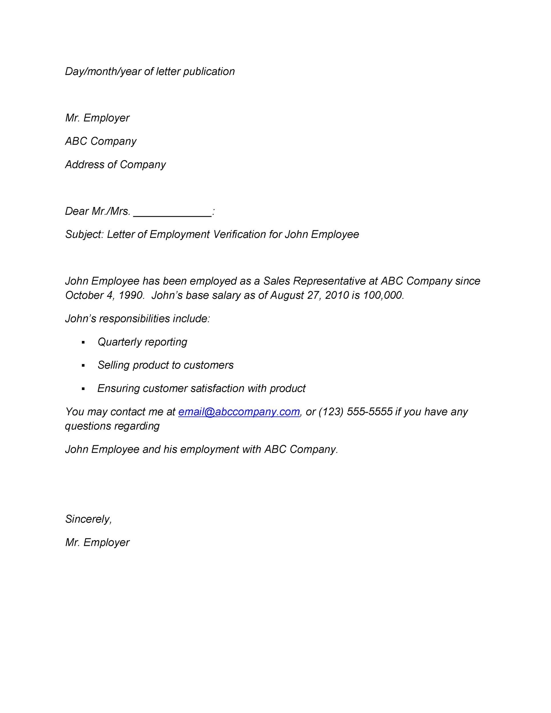 40 Proof Of Employment Letters Employment Verification Letters 