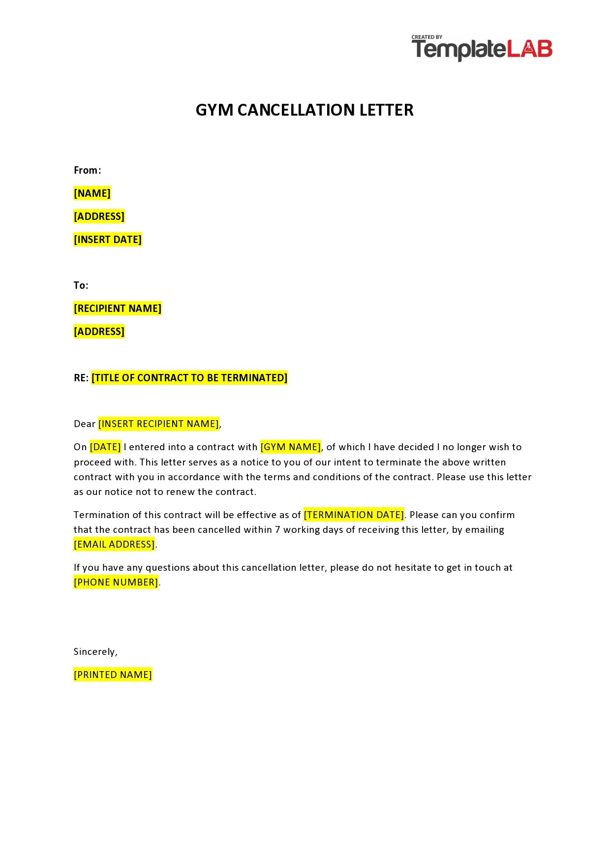41 Professional Cancellation Letters Gym Insurance Contract MORE 