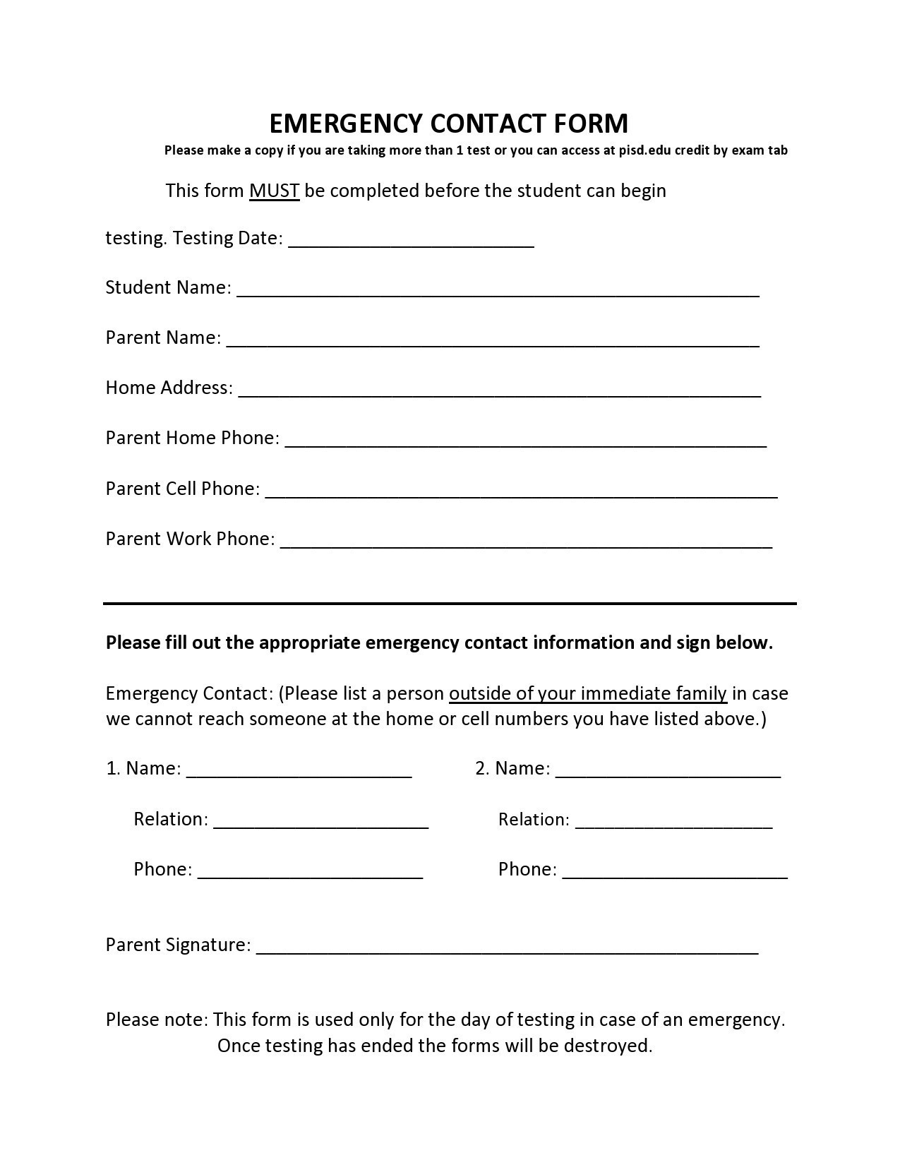 42 Printable Emergency Contact Forms 100 Free 