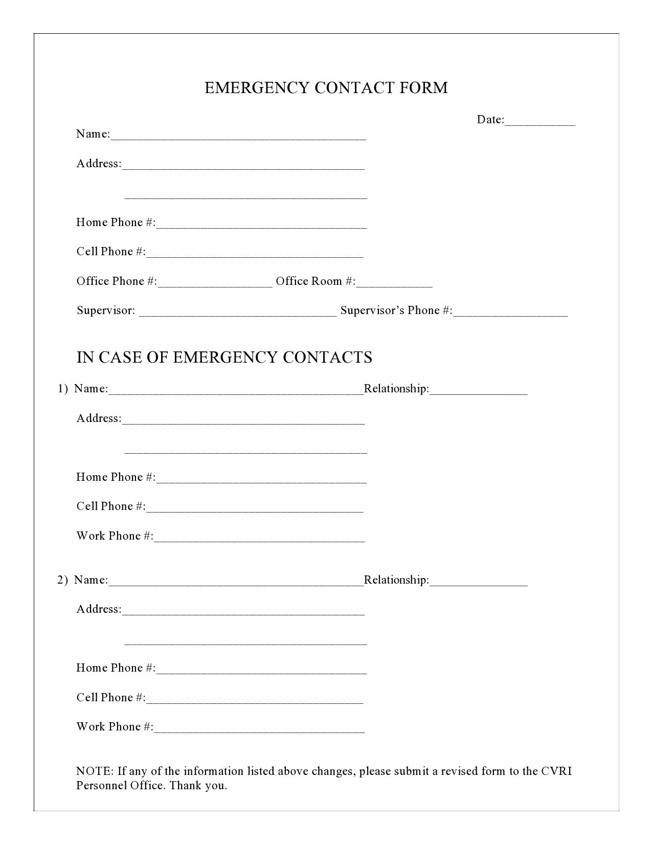 42 Printable Emergency Contact Forms 100 Free 
