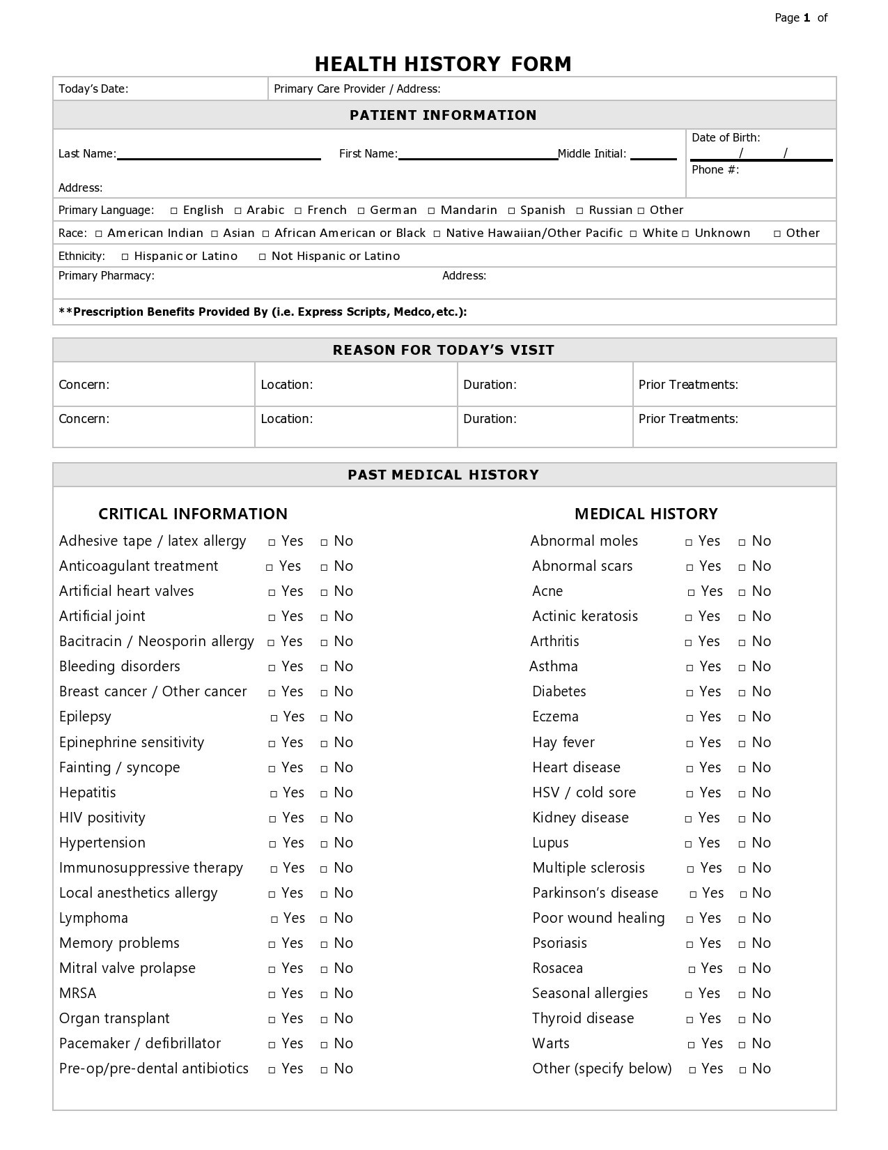 43 Medical Health History Forms PDF Word TemplateLab