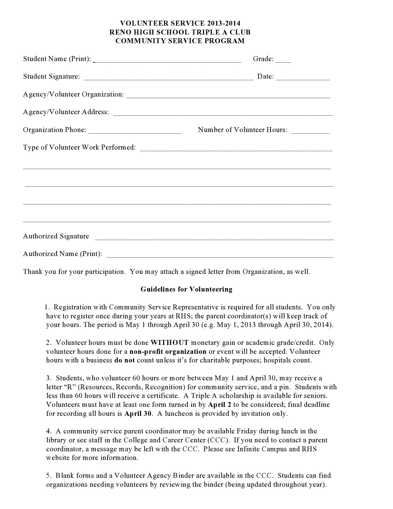 44 Printable Community Service Forms MS Word TemplateLab