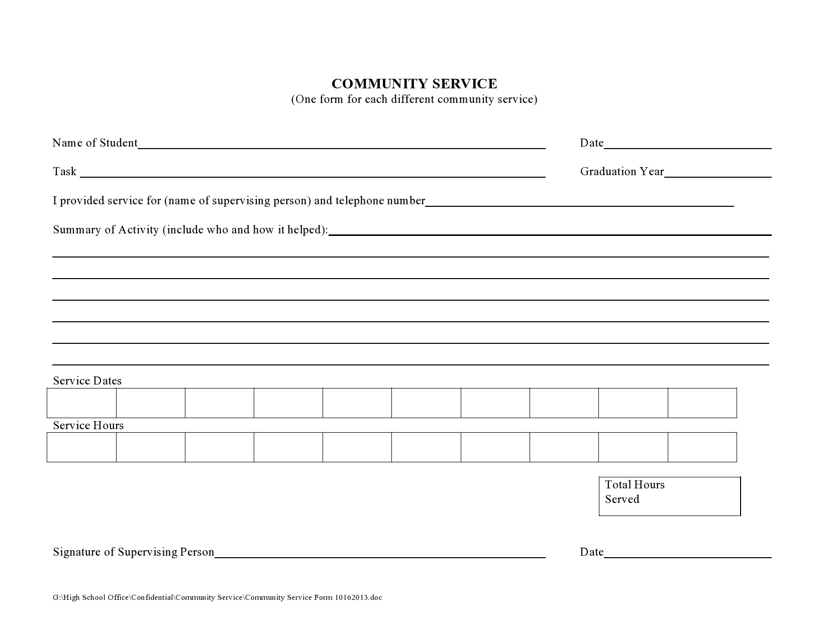 Volunteer Form Template