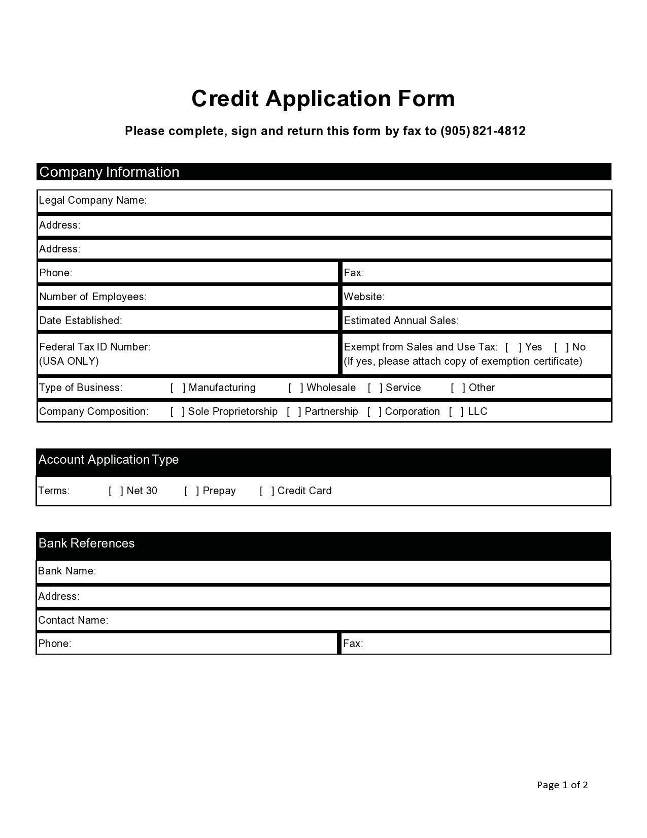 Credit Form Template