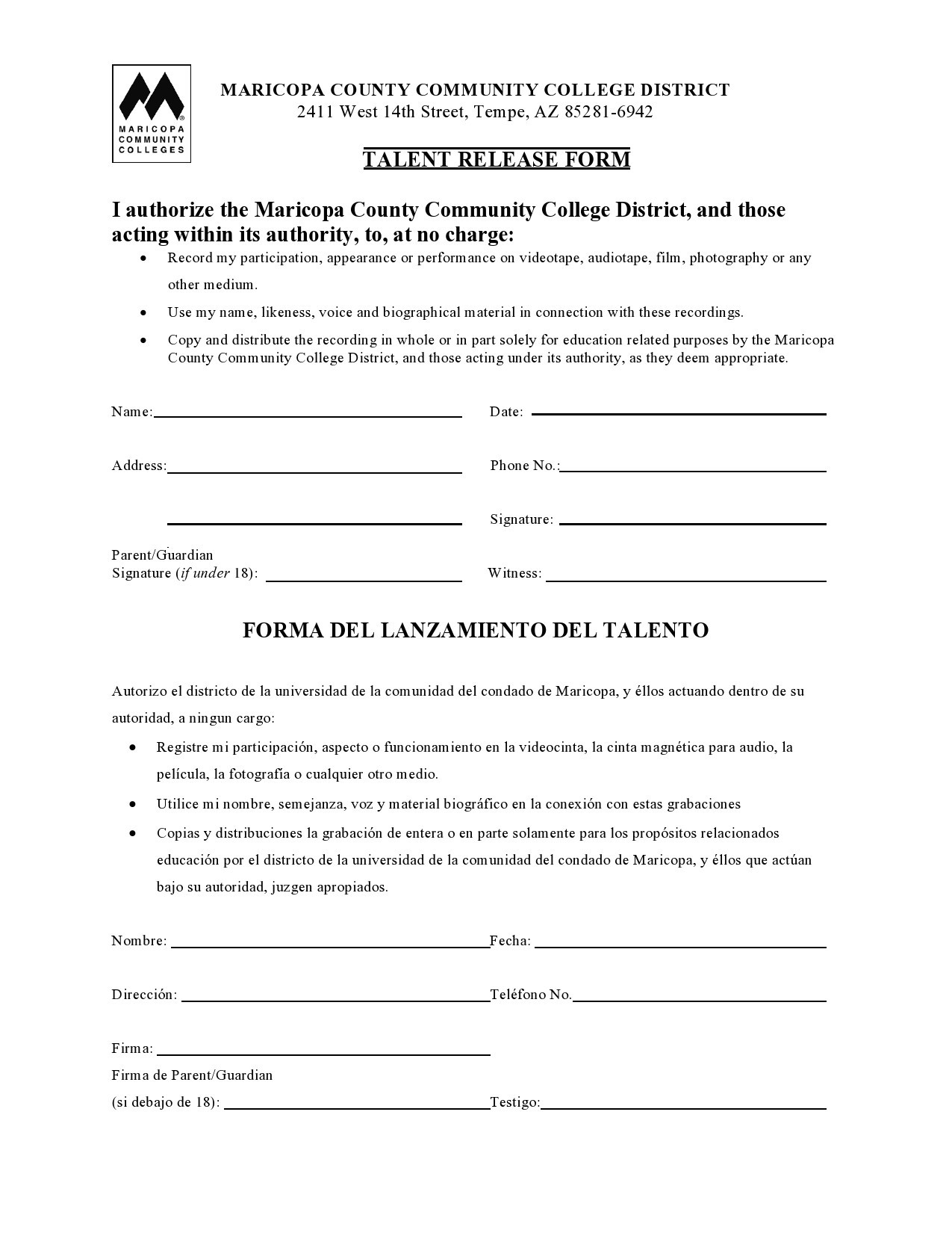 48 Talent Release Form Templates Photo Video TemplateLab