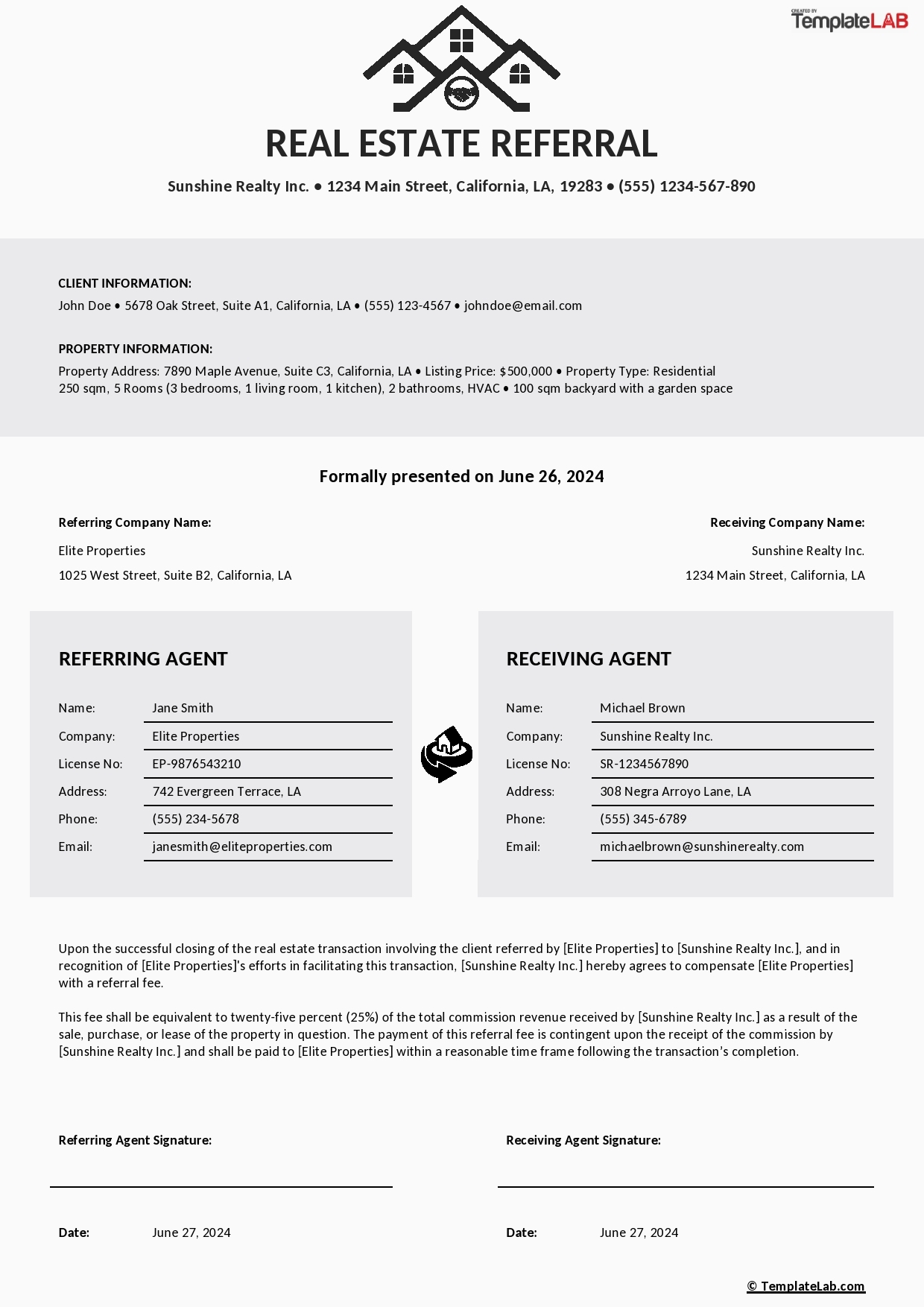 Real Estate Referral Form Template