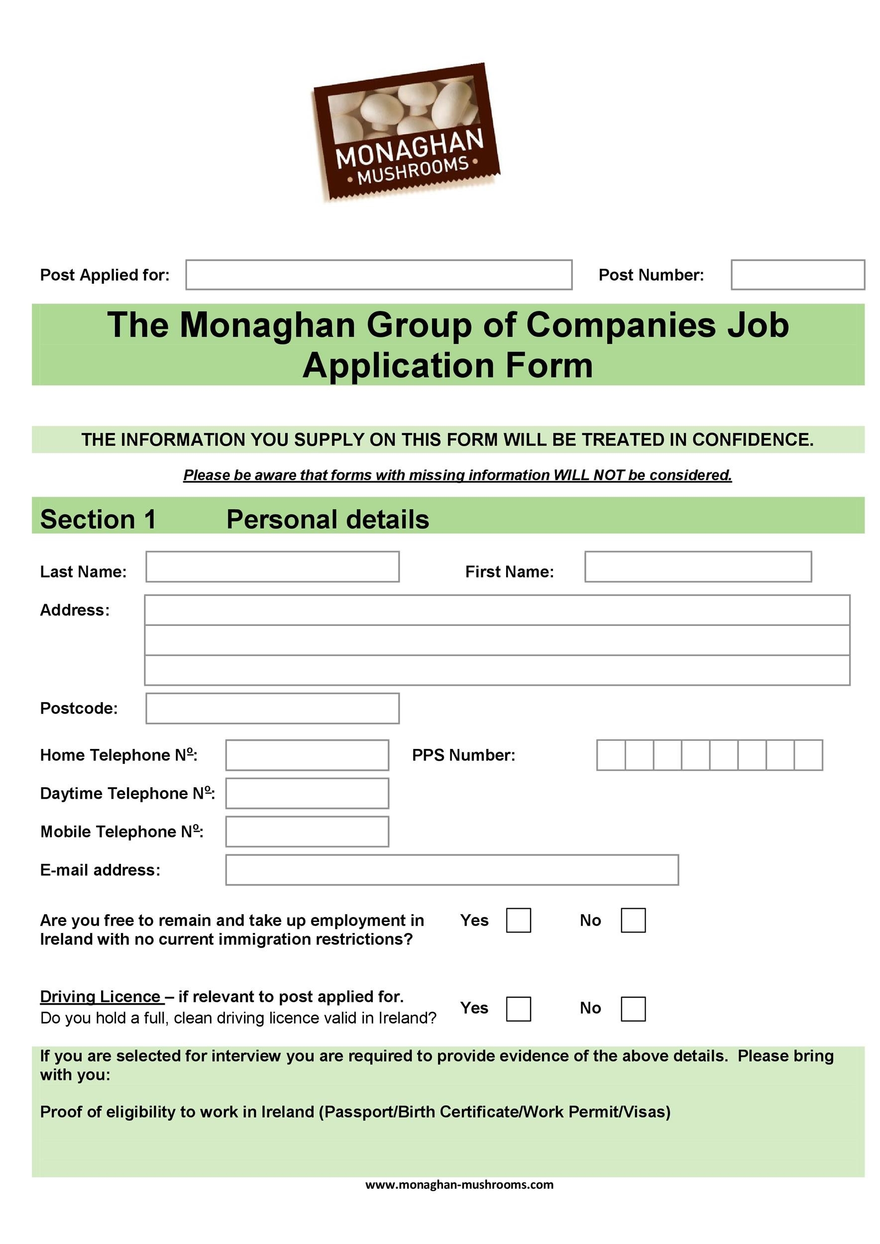 Employee Application Form Template