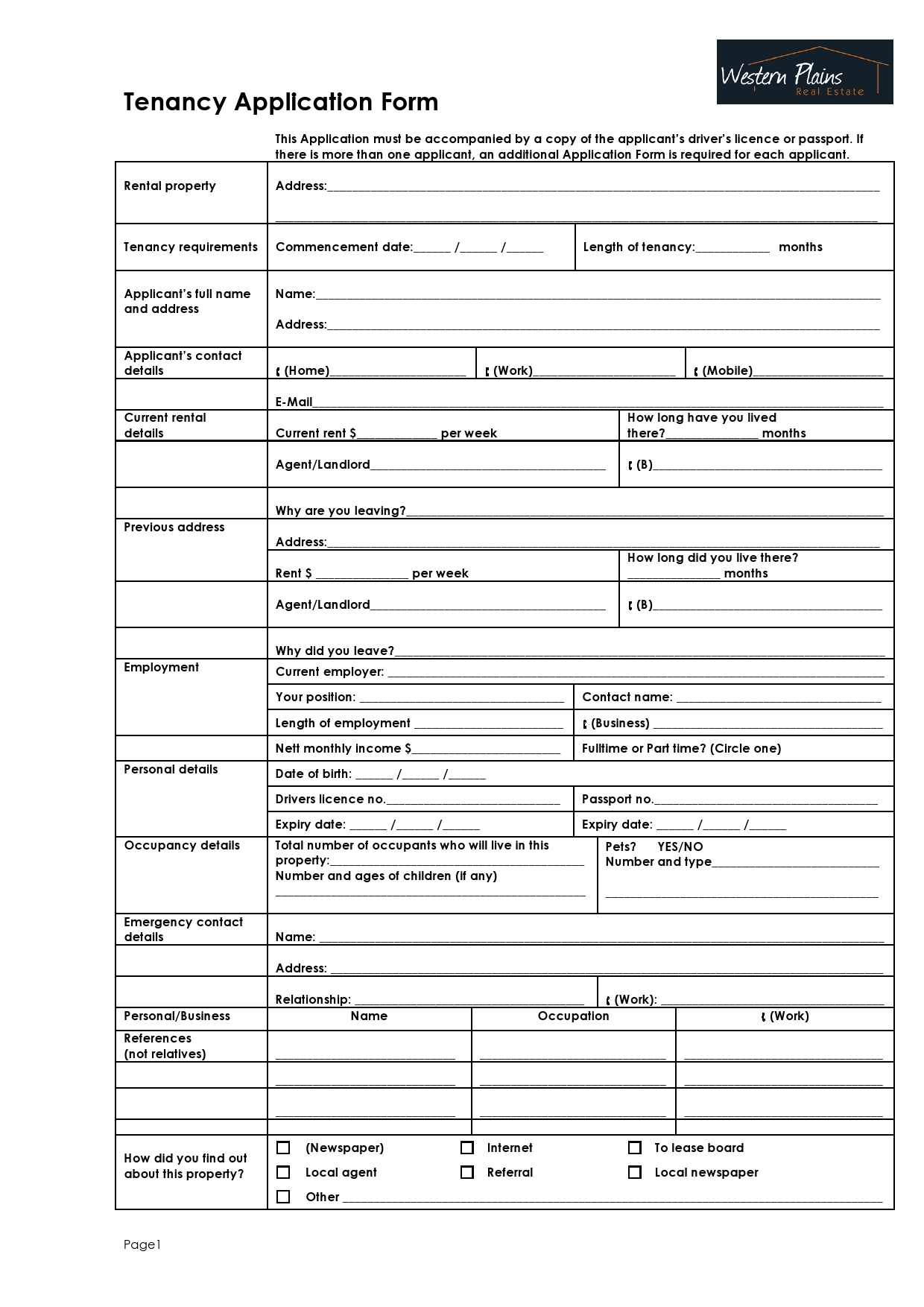 Rental Application Form Template Word