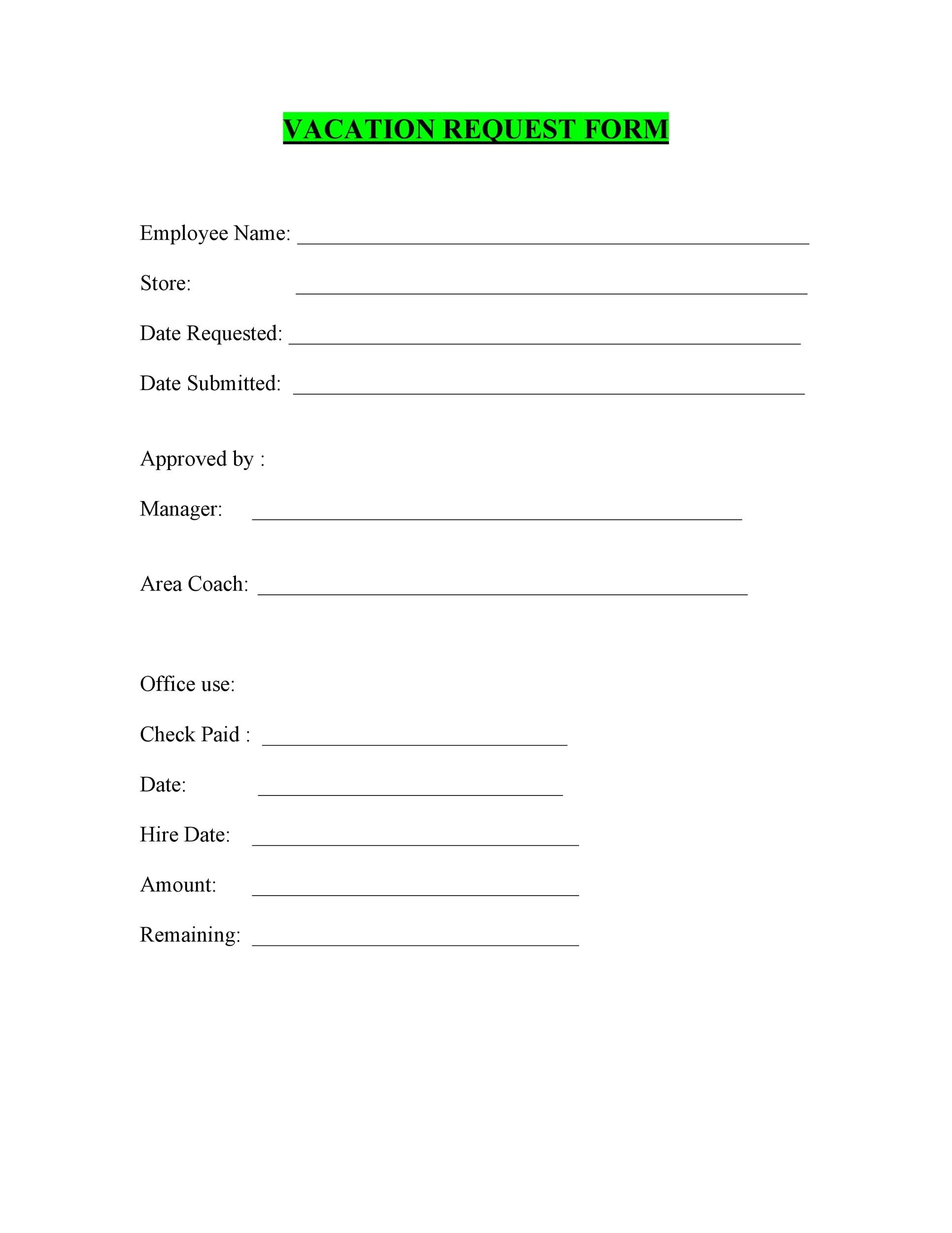 50 Professional Employee Vacation Request Forms Word TemplateLab