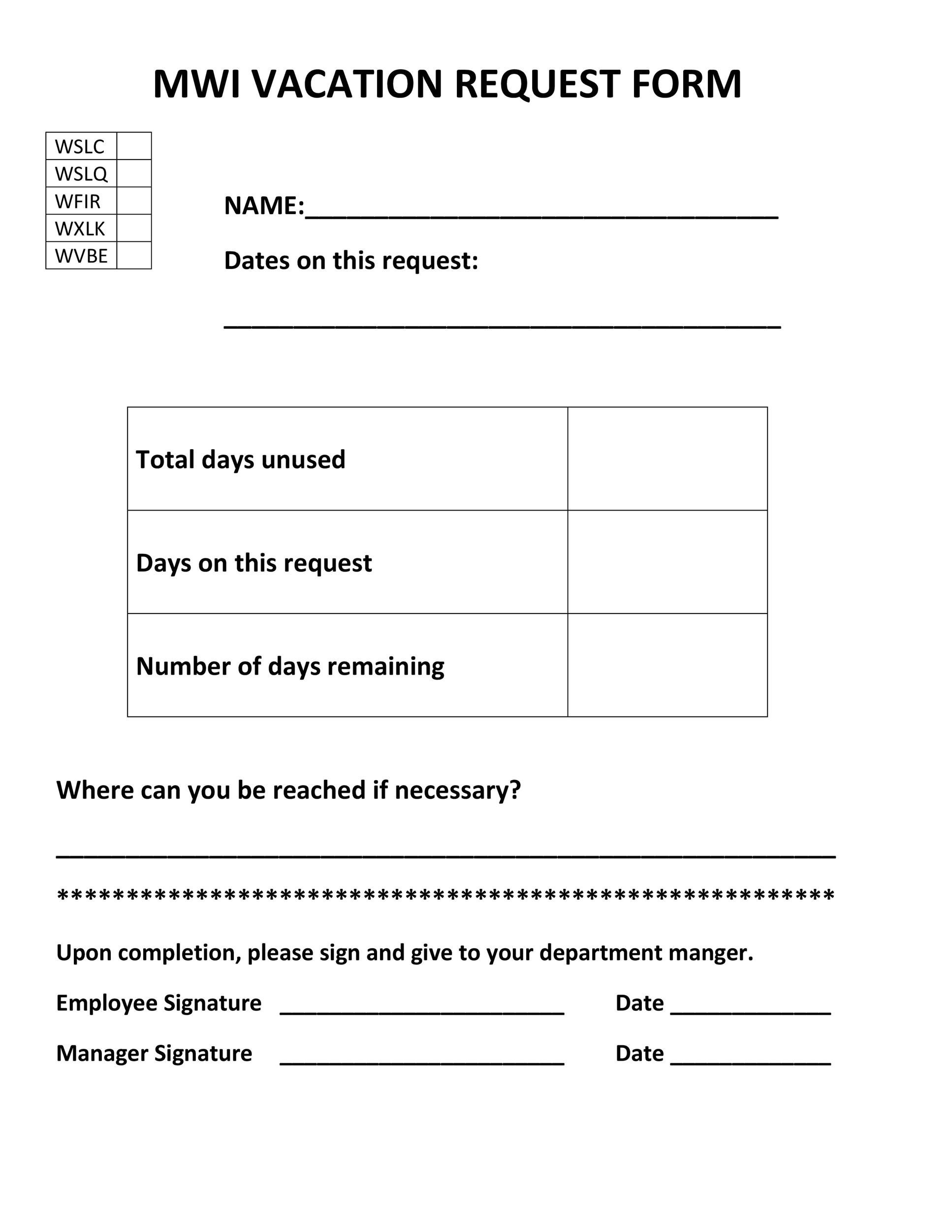 50 Professional Employee Vacation Request Forms Word TemplateLab