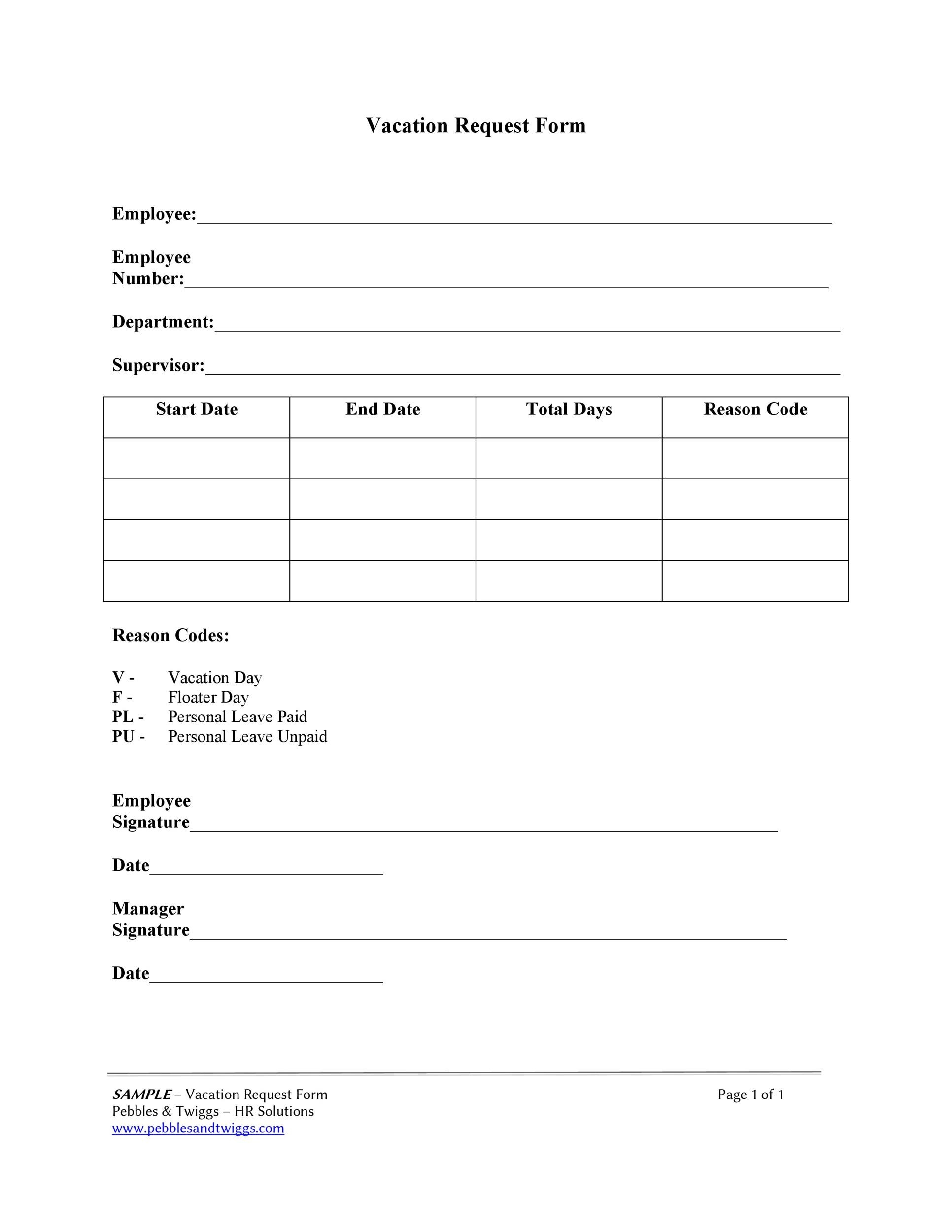 50 Professional Employee Vacation Request Forms Word TemplateLab