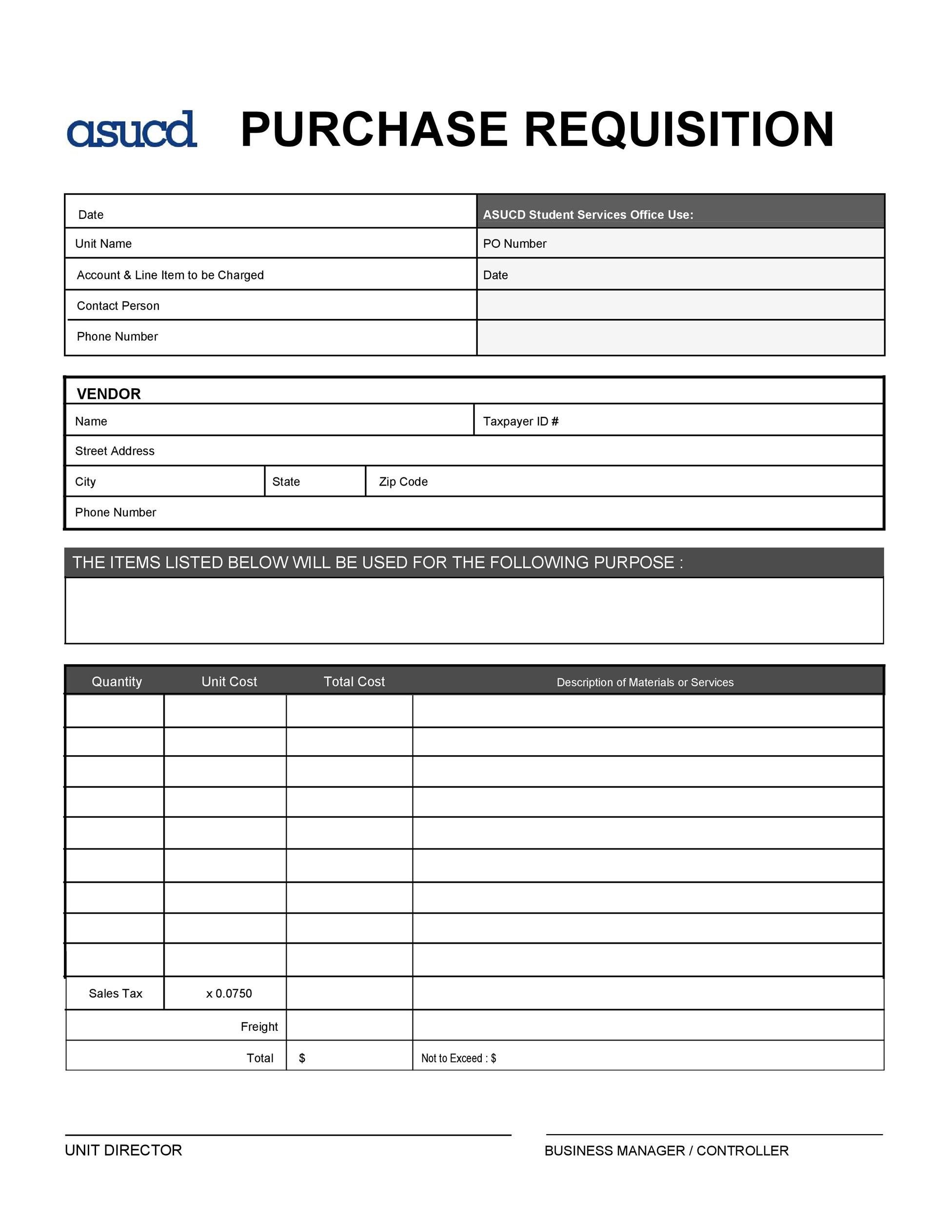 50 Professional Requisition Forms Purchase Materials Lab 