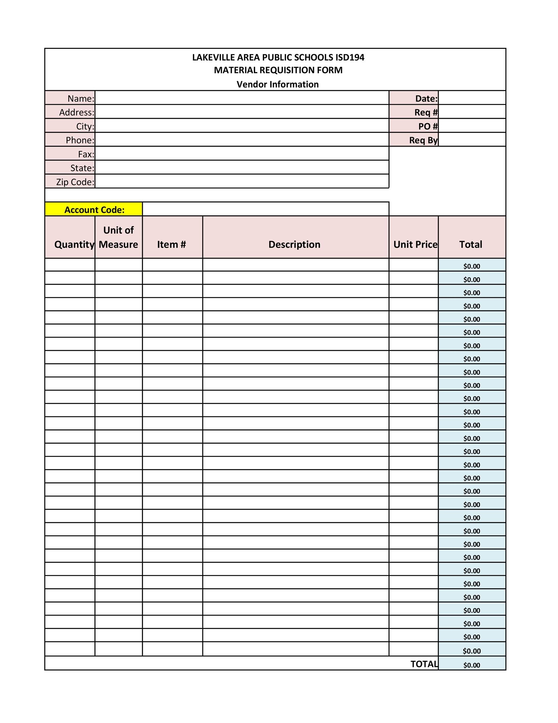 50 Professional Requisition Forms Purchase Materials Lab 