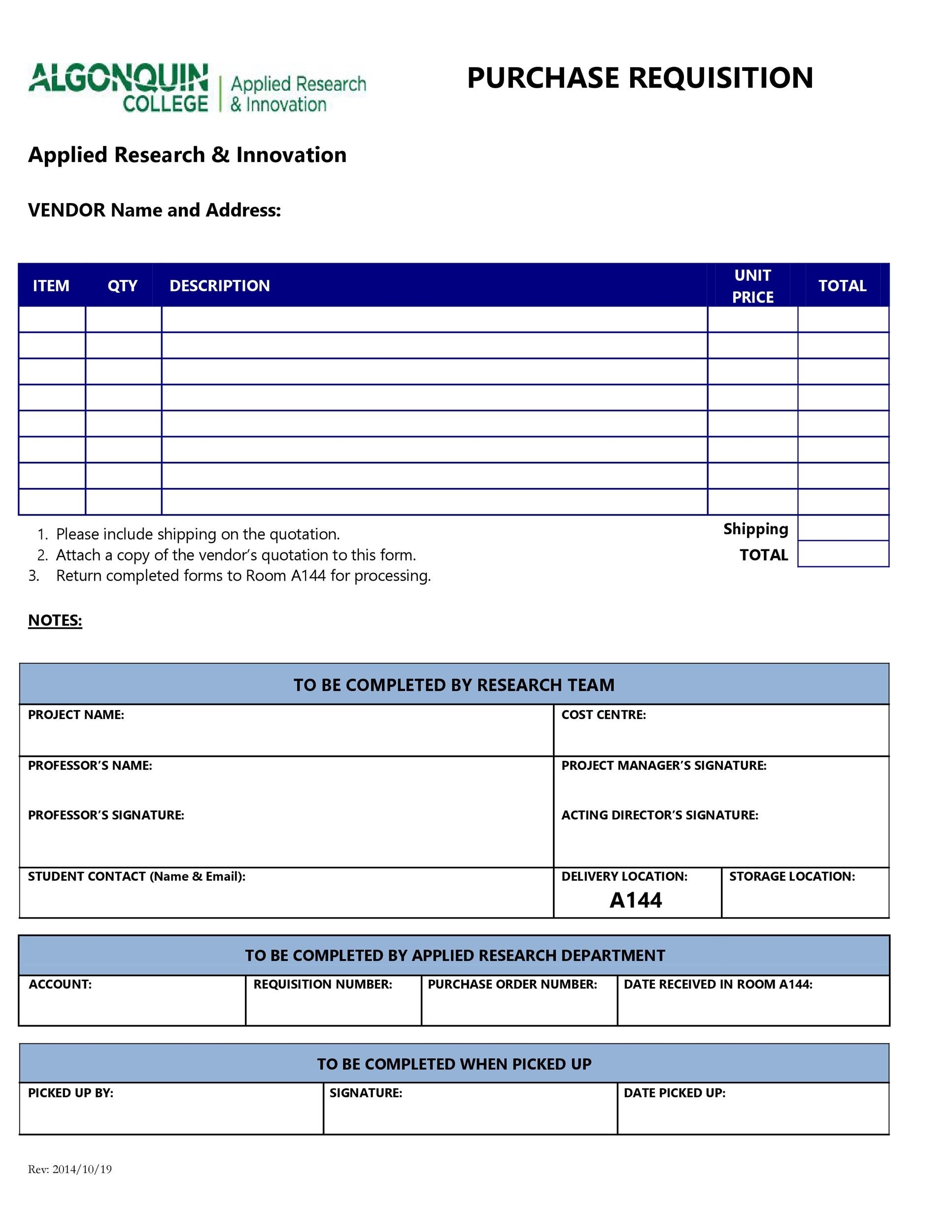 50 Professional Requisition Forms Purchase Materials Lab 