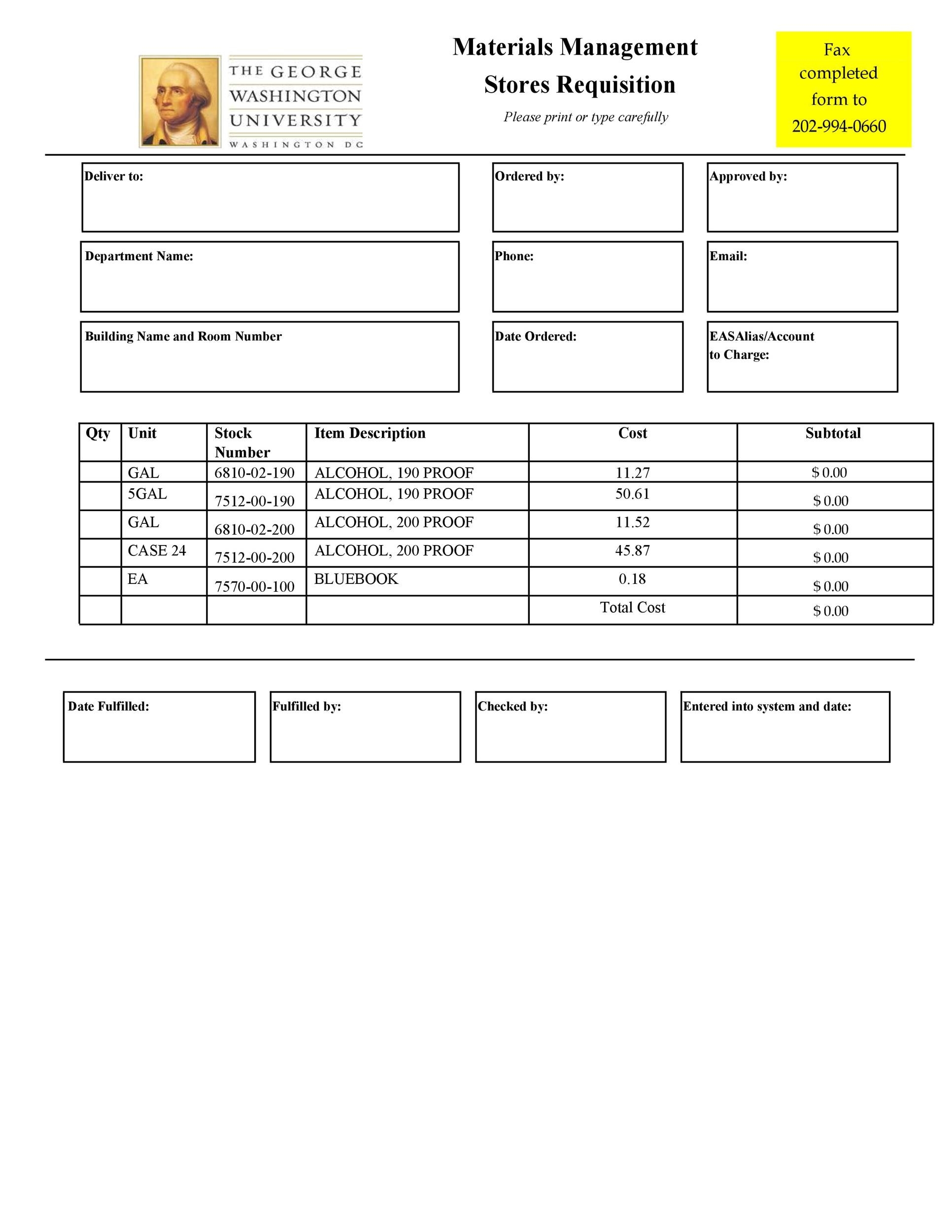50 Professional Requisition Forms Purchase Materials Lab 