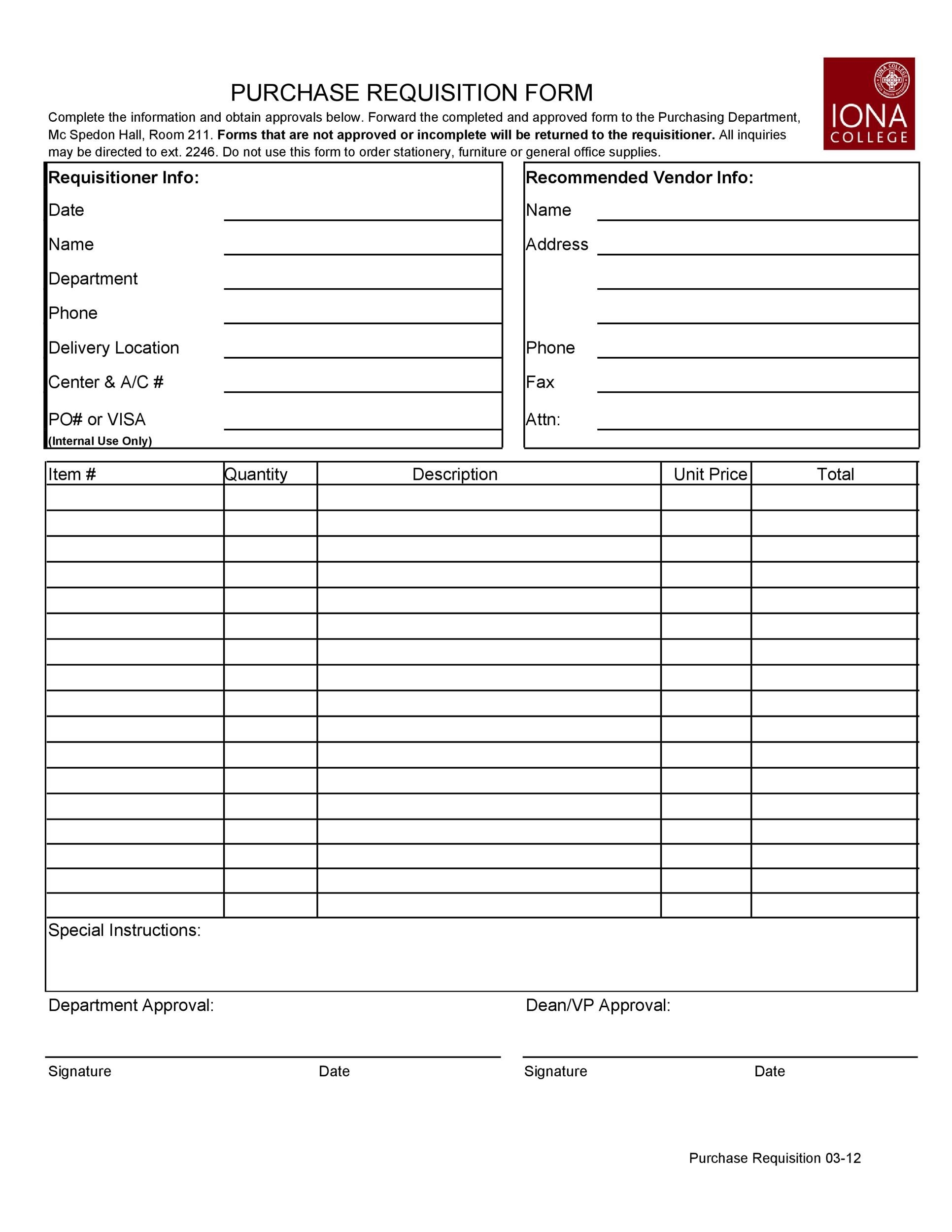 50 Professional Requisition Forms Purchase Materials Lab 