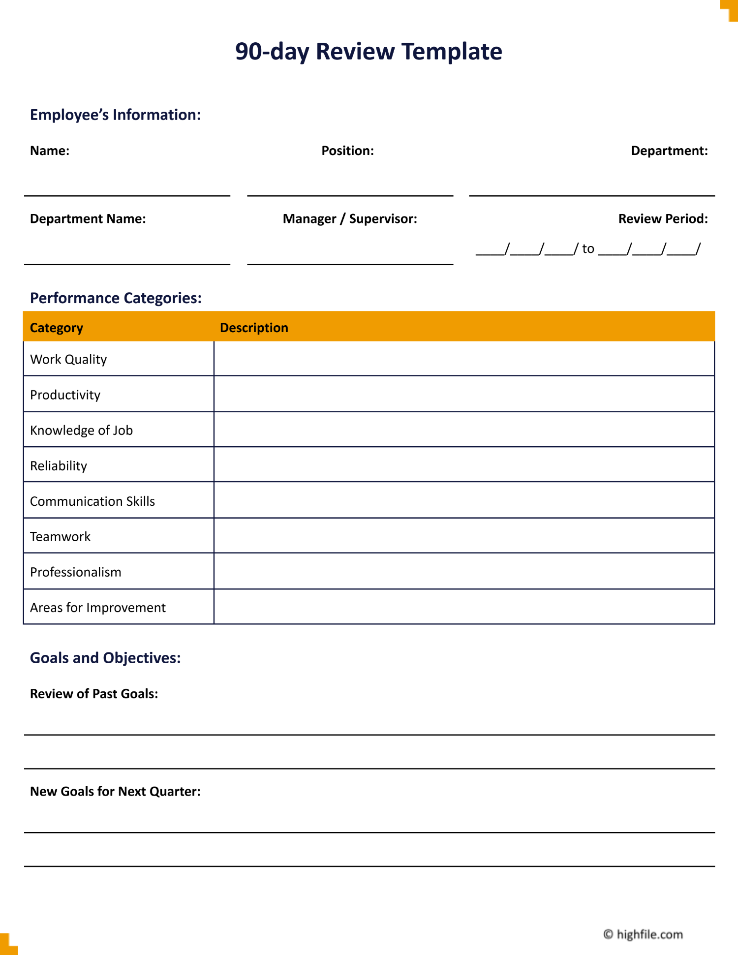 90 Day Review Template Word Google Docs Highfile
