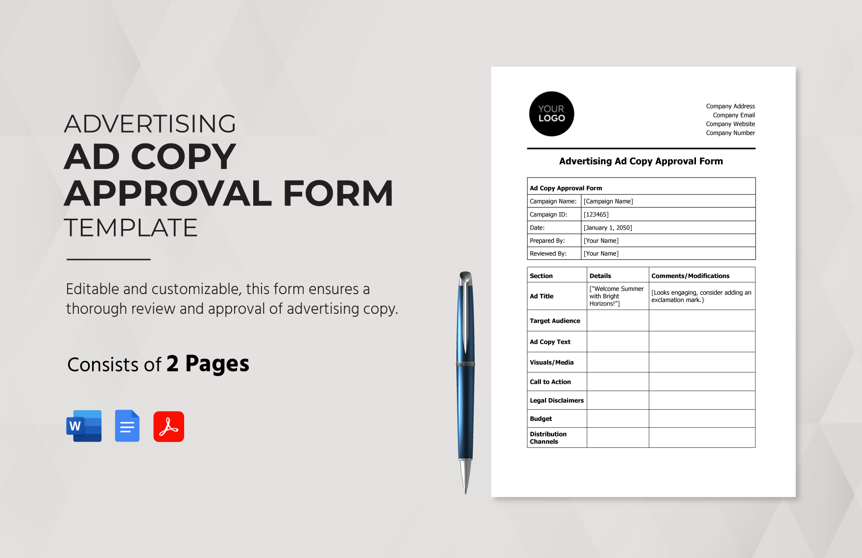 Advertising Ad Copy Approval Form Template In Word PDF Google Docs Download Template