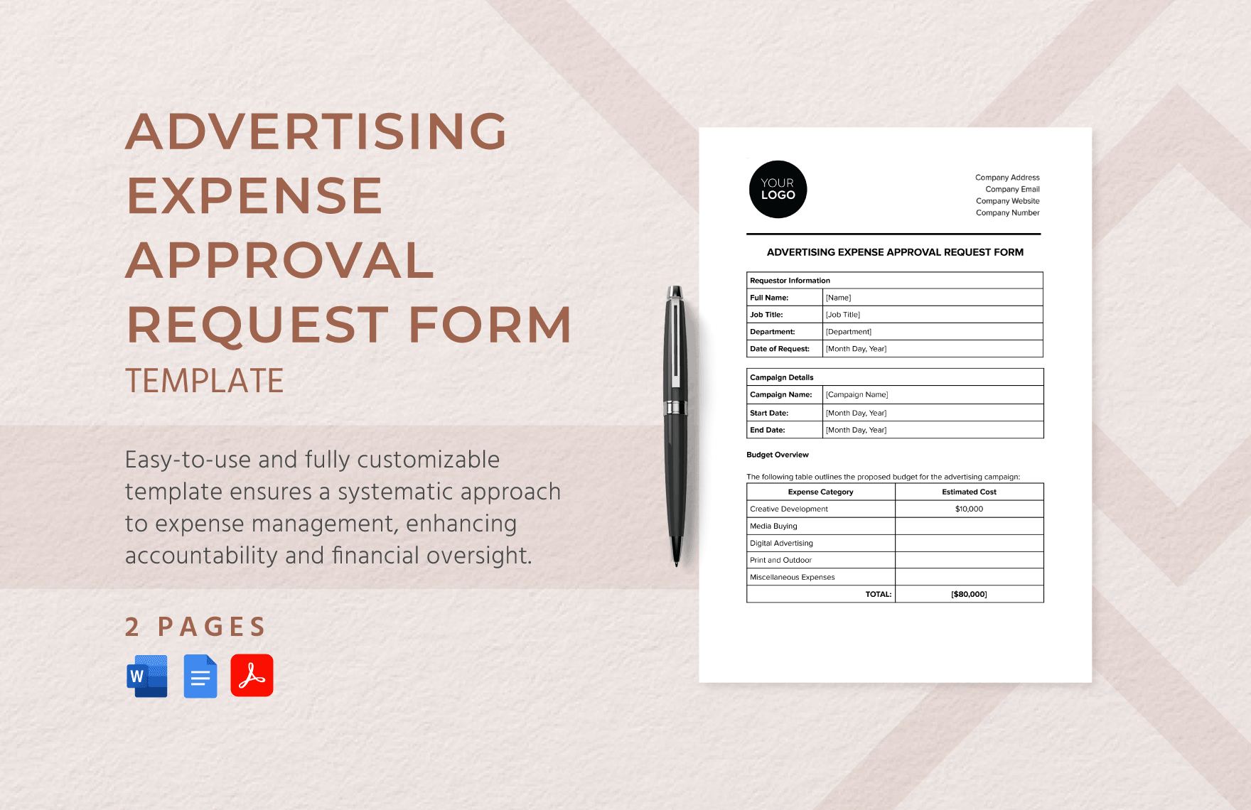Advertising Expense Approval Request Form Template In Word PDF Google Docs Download Template