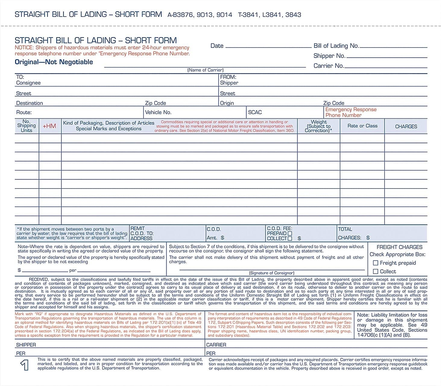 Amazon Adams Bill Of Lading Short Form 8 5 X 7 5 Inches 3 part 50 Forms White 9013 Blank Shipping Forms Office Products