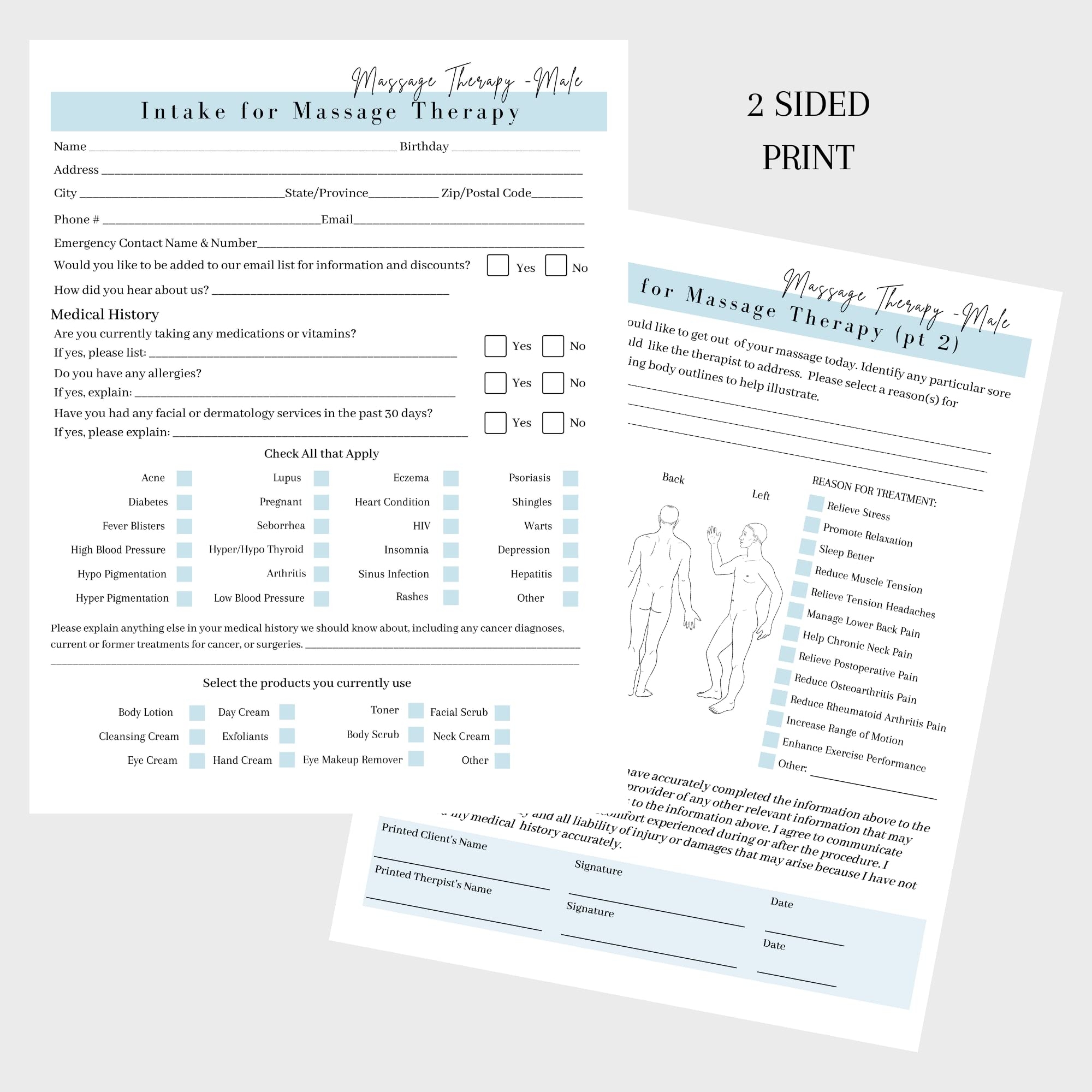 Amazon Massage Therapist Client Intake Forms Male Intake Consent SOAP Notes Forms For Medical History Treatment And Technique 75pk 25 Of Each Dbl Sided Aftercare Instructions Separate Soap Notes Office Products