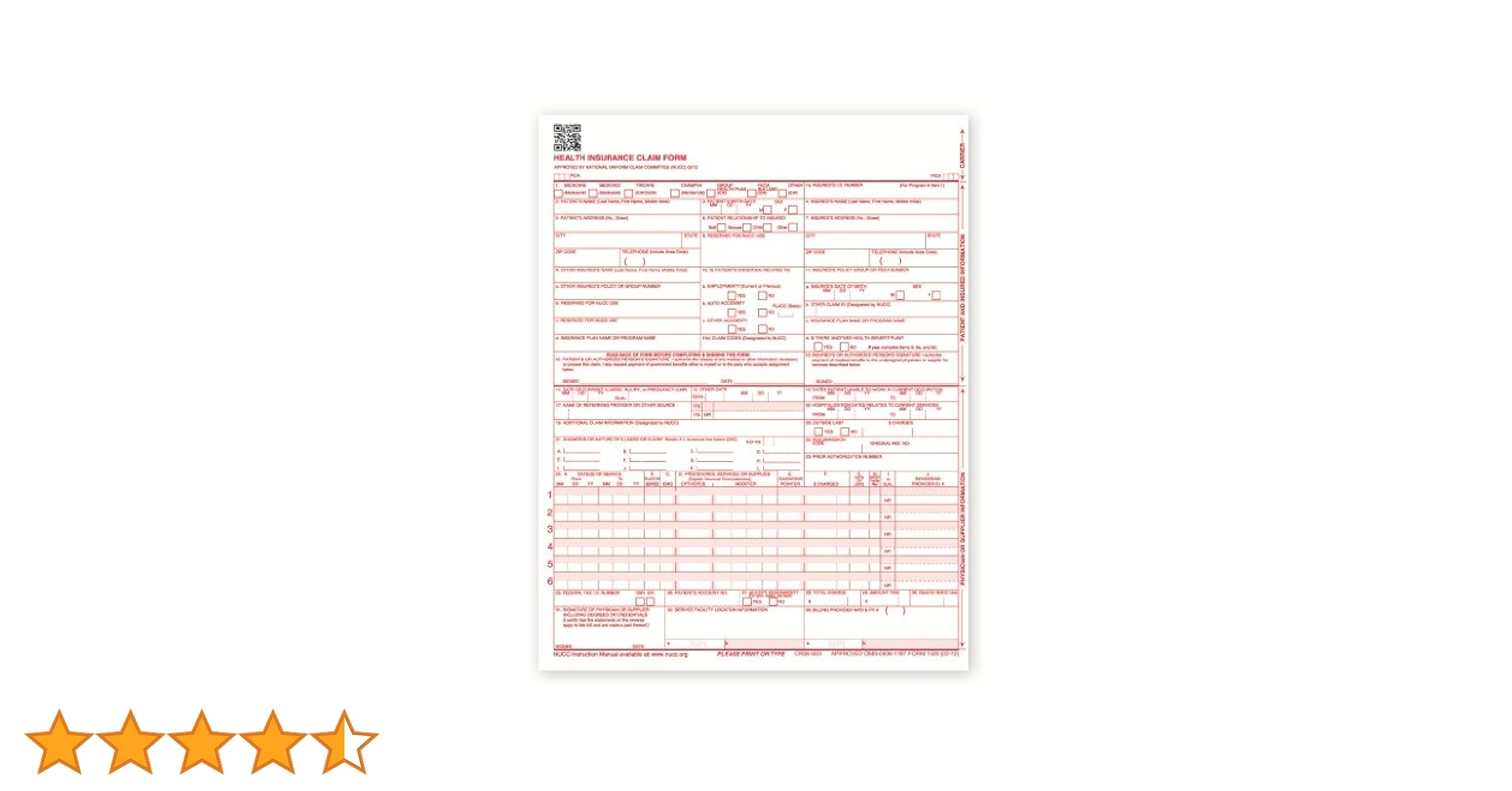Amazon New CMS 1500 Health Insurance Claim Forms HCFA Approved Version 02 12 500 Forms Office Products
