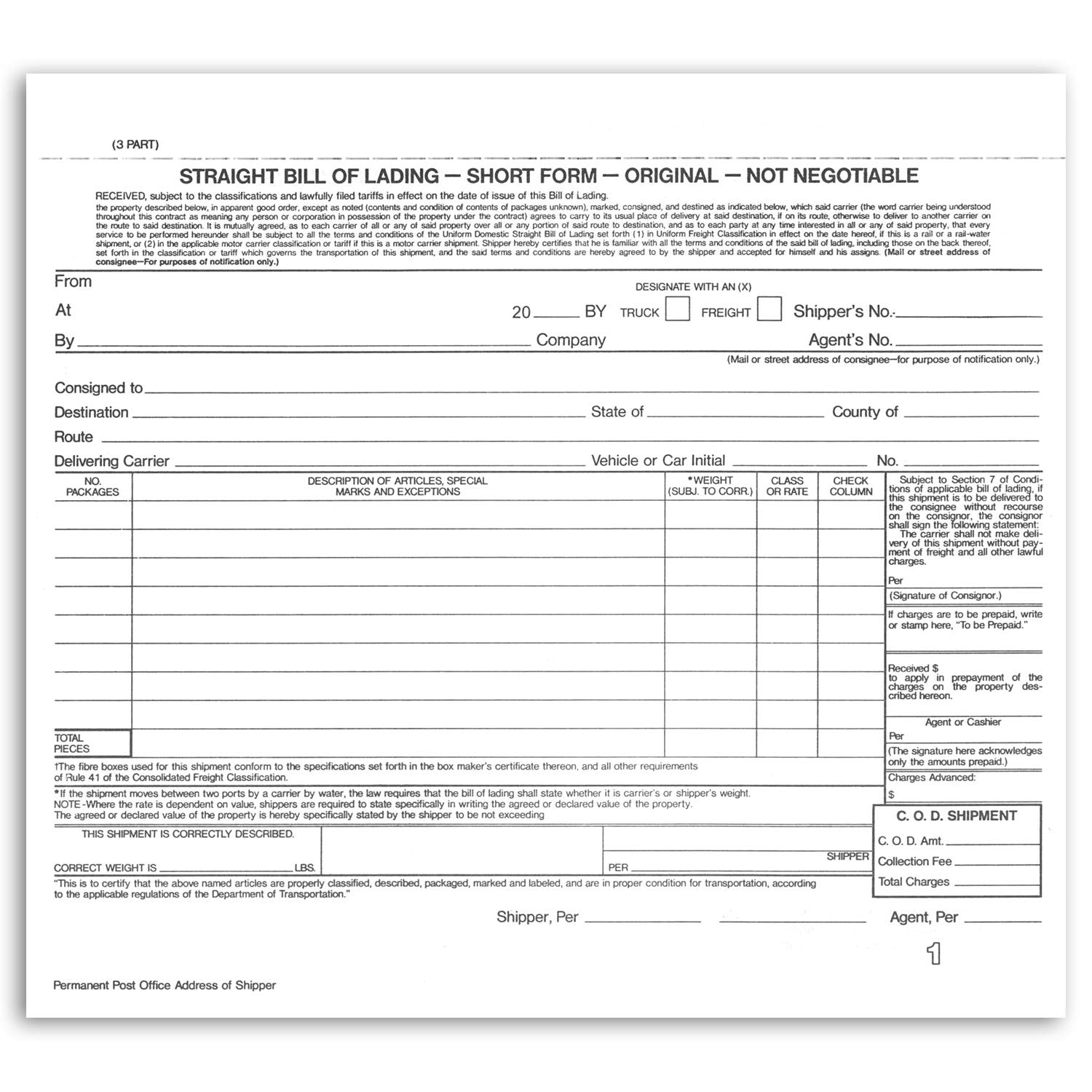 Amazon NextDayLabels Short Form Straight Bill Of Lading 8 1 2 X 7 3 Part NCR Carbonless White Canary Pink 200 Sets Office Products Office Products