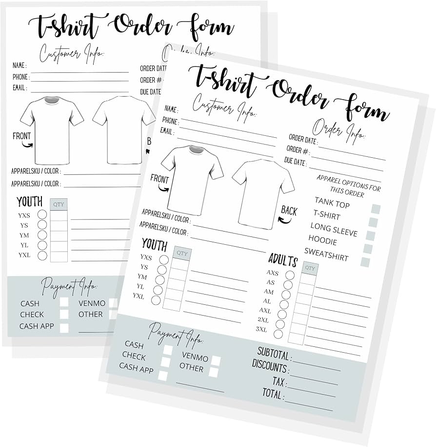 Amazon T Shirt Custom Order Form Hoodie Template Business Invoice 75 Pk 8 5x11 Inches Log Book Printable For Small Businesses New Orders Vinyl Decal Sublimation Office Products