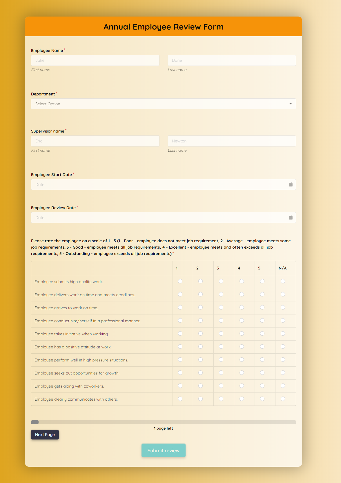Annual Employee Review Form Template Formplus