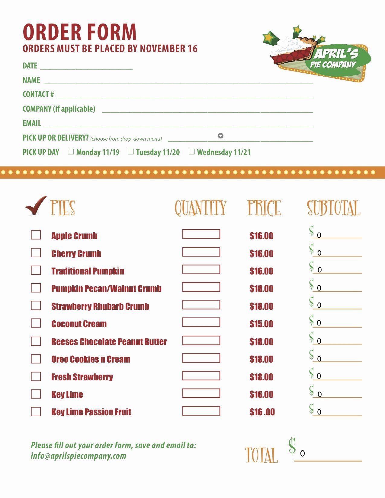 Bakery Order Form Template Free Luxury Delicious Media For April s Pie Pany Effect Template