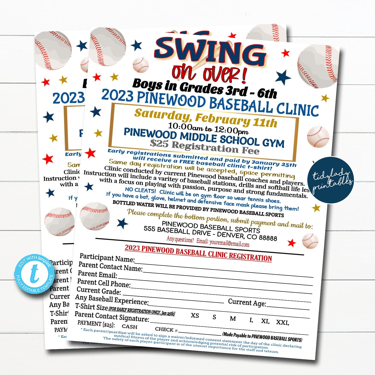 Baseball Registration Forms Template Etsy