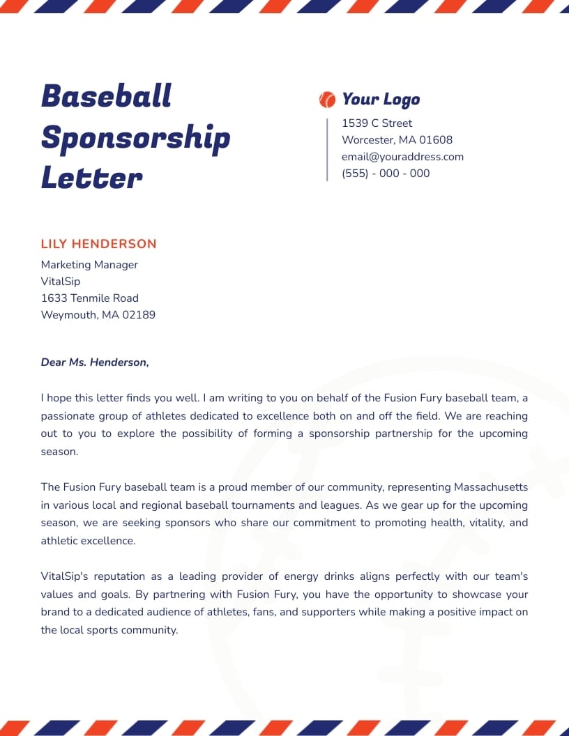 Baseball Sponsorship Letter Template Visme