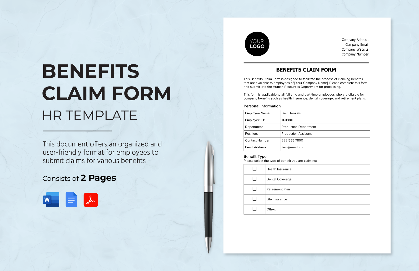 Claim Form Template Word