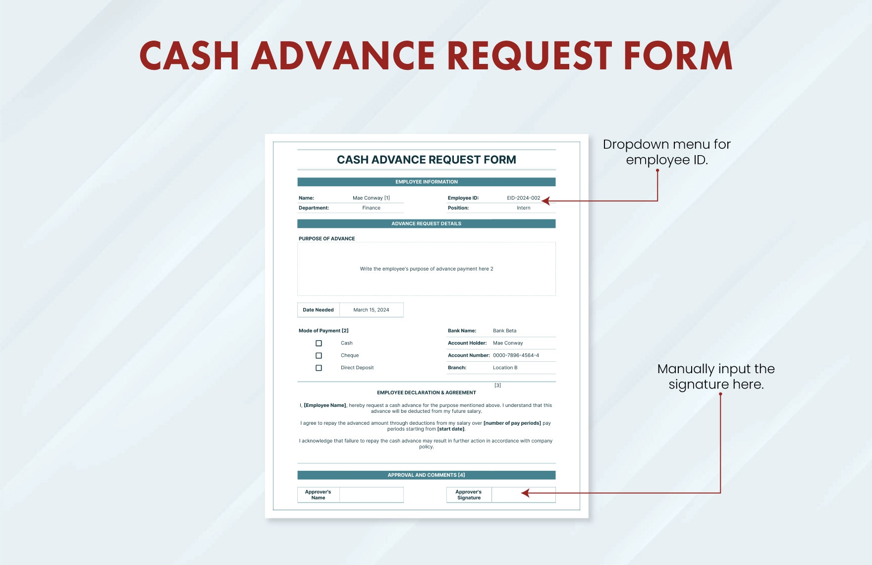 Cash Advance Request Form Template In Google Sheets Excel Download Template
