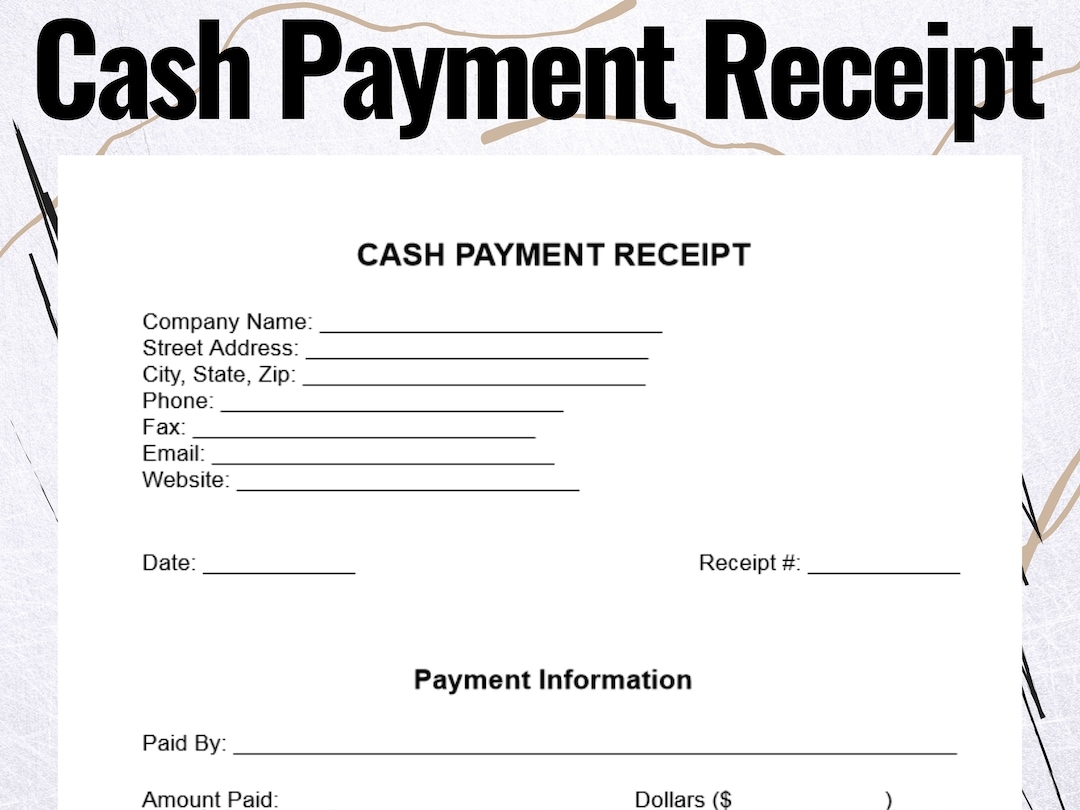 Cash Payment Receipt Cash Payment Receipt Forms Cash Payment Receipt Template Etsy