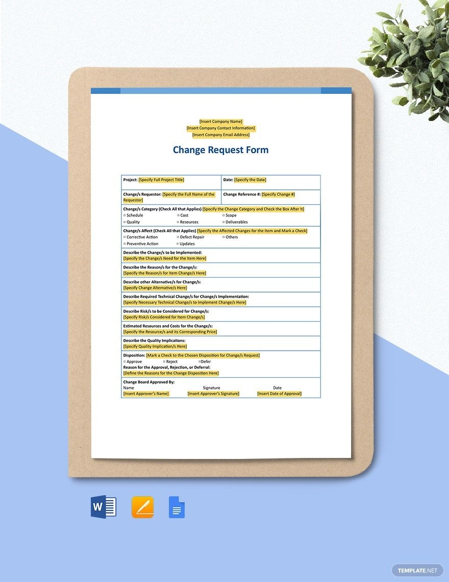 Change Request Form Template In Pages Word Google Docs Download Template
